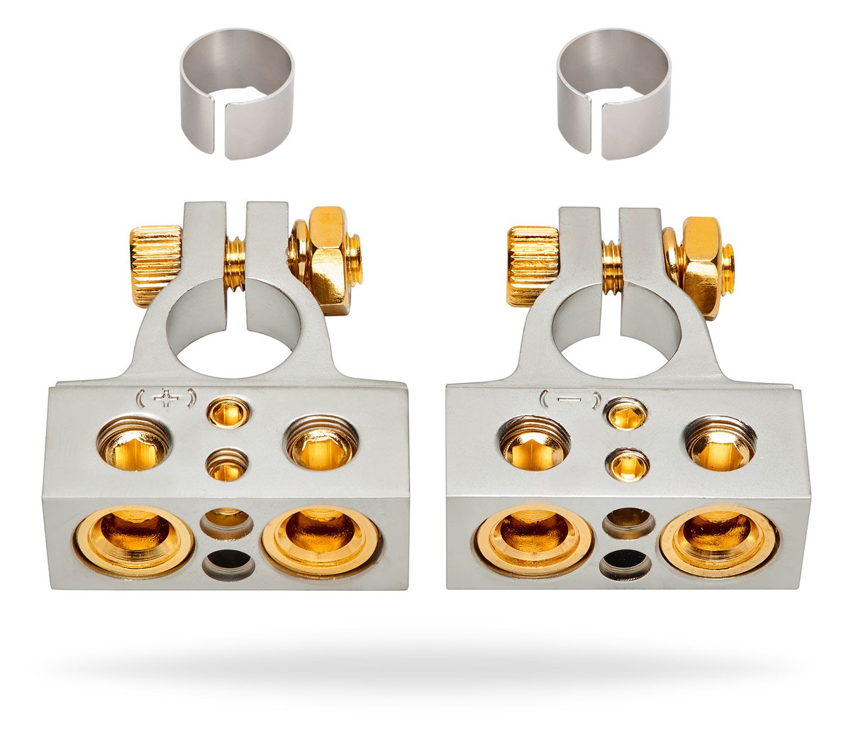 InstallGear 0/4/8 or 10 Gauge Battery Terminals with Shims - Positive and Negative - for Battery Pack, Car Battery Terminal, Battery Terminal Connectors, 0 Gauge, 4 Gauge, 8 Gauge, and 10 Gauge Wires  - Like New