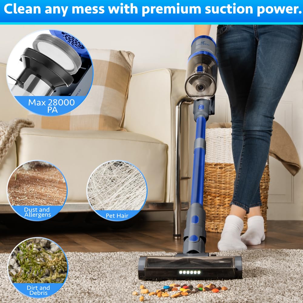 BRITECH Cordless Lightweight Stick Vacuum Cleaner, 300W Motor for Powerful Suction 40min Runtime, LED Display Screen & Headlights, Great for Carpet Cleaner, Hardwood Floor & Pet Hair (Gray)  - Very Good