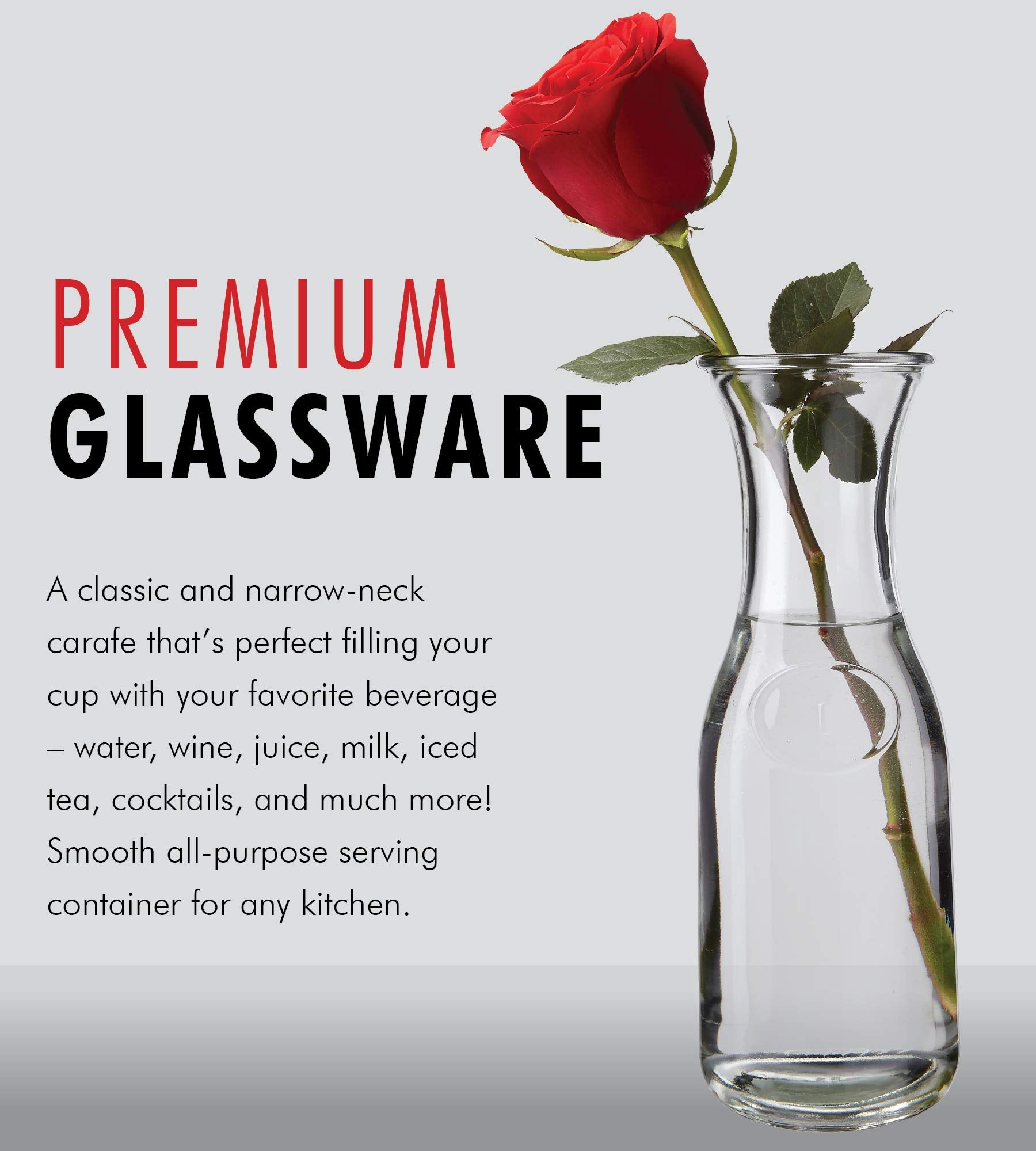 1 Liter Glass Carafe - Elegant Wine Decanter and Drink Pitcher - Narrow Neck For Comfortable Grip, Wide Mouth For Easy Pouring - Great for Parties and Events – Kitchen Lux  - Like New