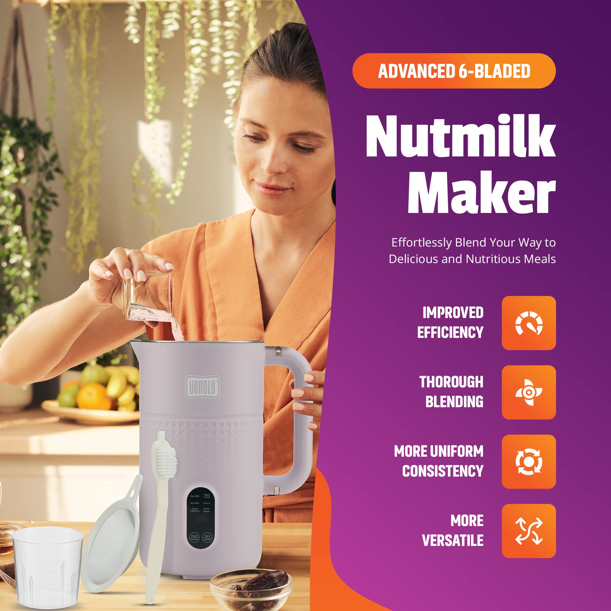 Venoly Nut Milk Maker Machine - Convenient Nut Milk Machine for Homemade Plant-Based and Dairy-Free Beverages | Nut and Soy Milk Maker with Stainless Steel Blades Produces Up To 5.5 Cups | 9.5X11.5X7.25"  - Very Good