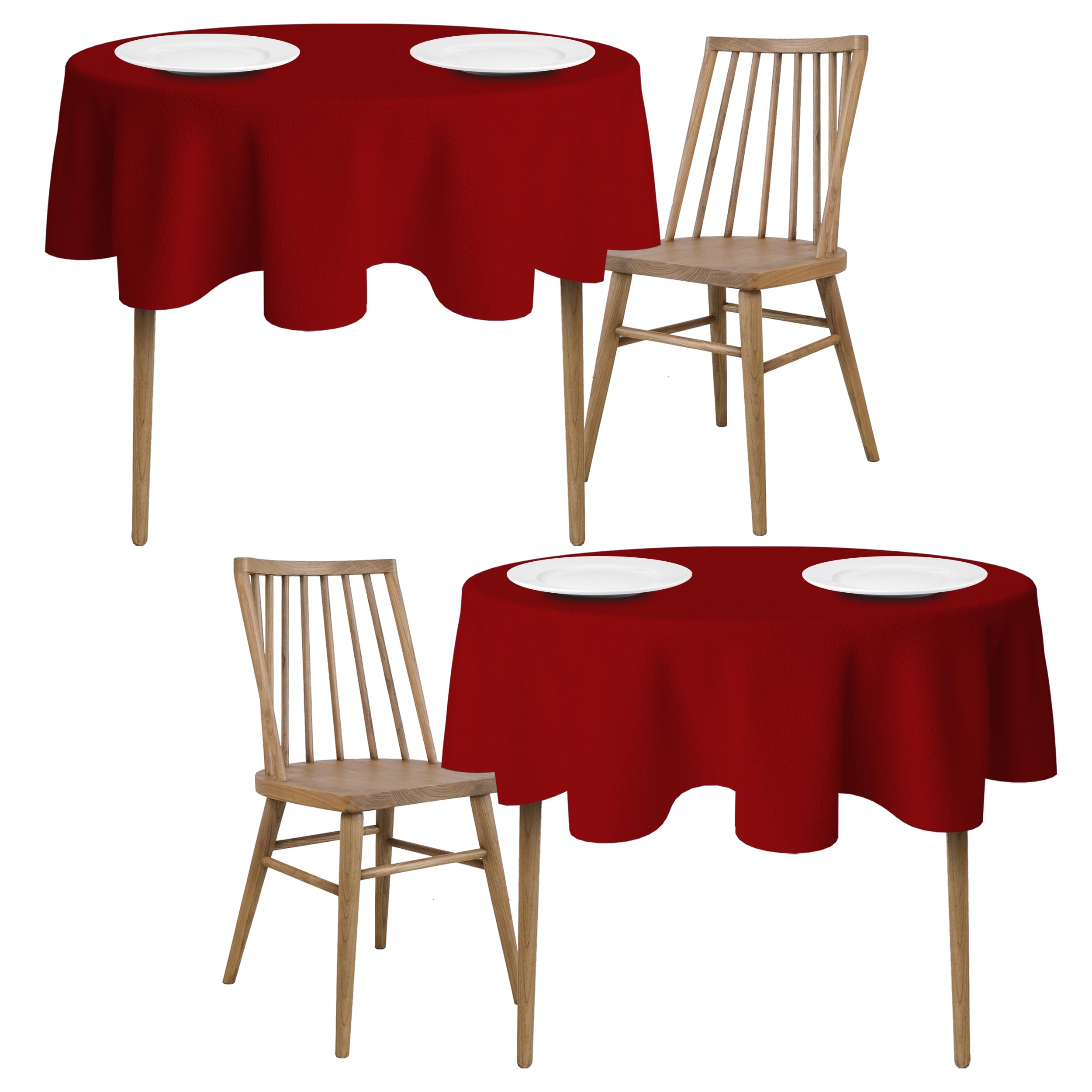 [2 Pack] Red Round Tablecloths 60 Inch [for 20-48'' Tables] 200 GSM Premium Quality Textured Washable Polyester Fabric Table Cloth [60'' is Not Table Size]  - Good