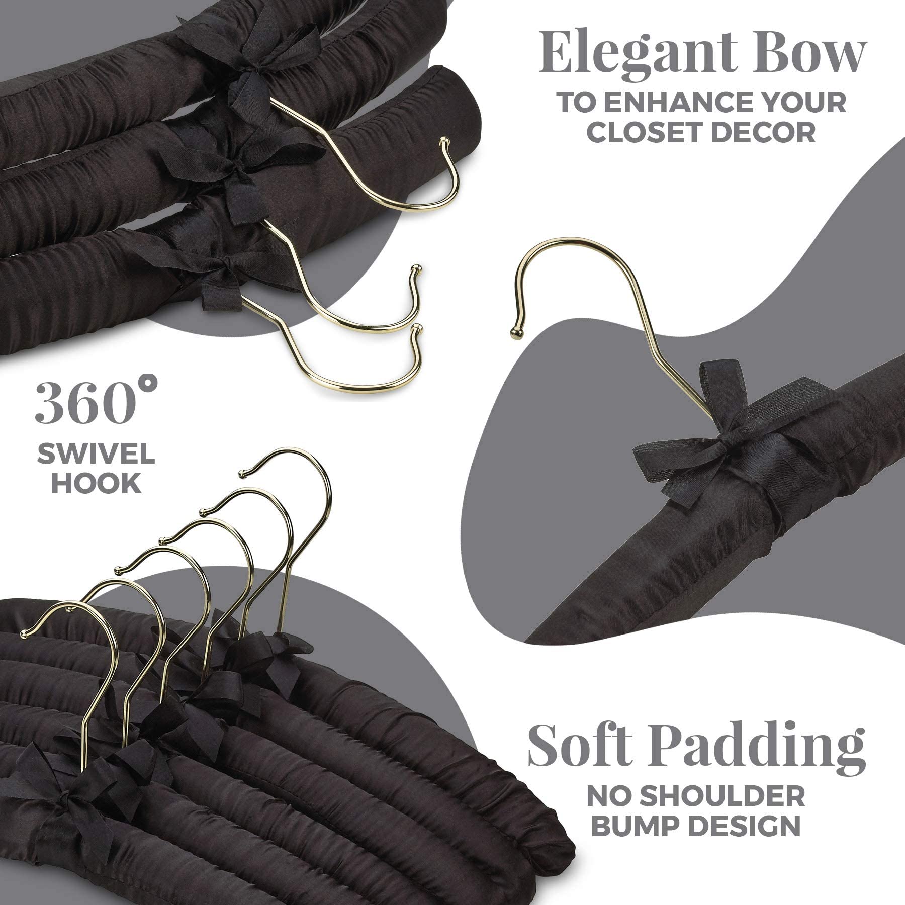 Florida Brands Padded Clothing Fabric Hangers for Women Clothing - Black, Set of 12 Premium Coat Hangers for Closet, Bride Hanger for Wedding Dress, Sweater Hangers  - Like New