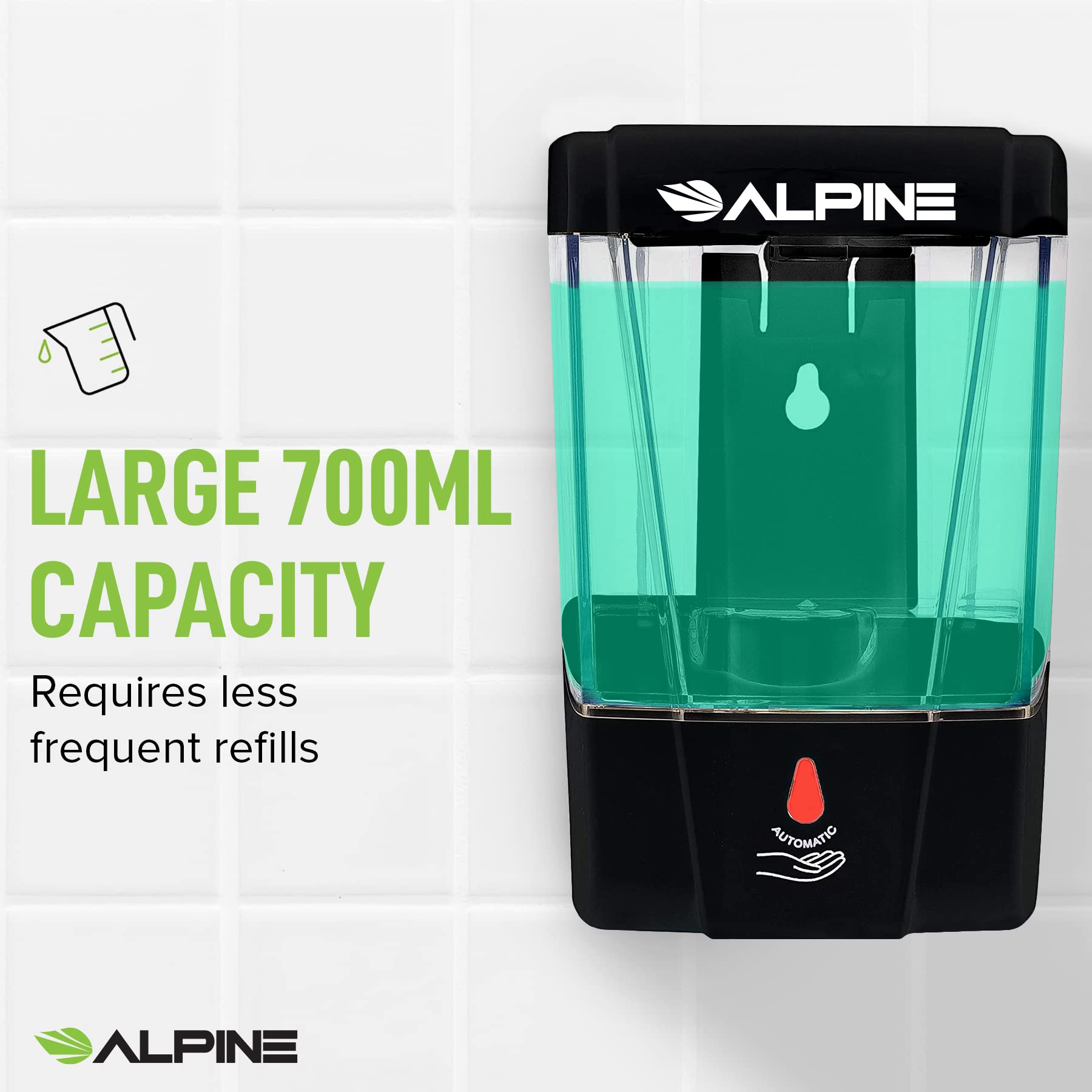 Alpine Industries Wall Mounted Automatic Soap Dispenser, Touchless Liquid Soap Hand Sanitizer, Hand Soap Dispenser for Commercial Bathroom (700ML, Black)  - Acceptable