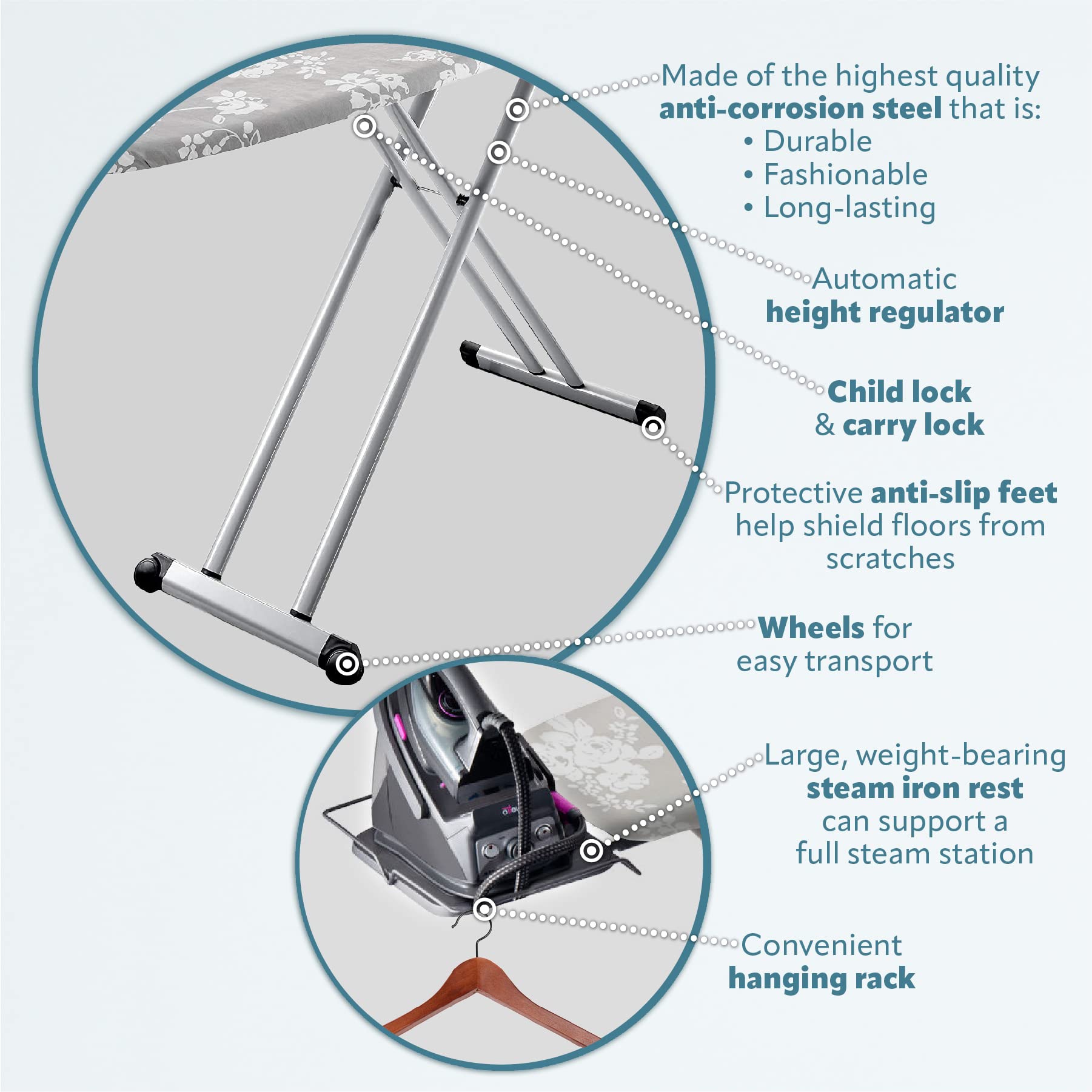 Bartnelli Pro Luxury Ironing Board - Extreme Stability | Made in Europe | Steam Iron Rest | Adjustable Height | Foldable | European Made Gray  - Acceptable