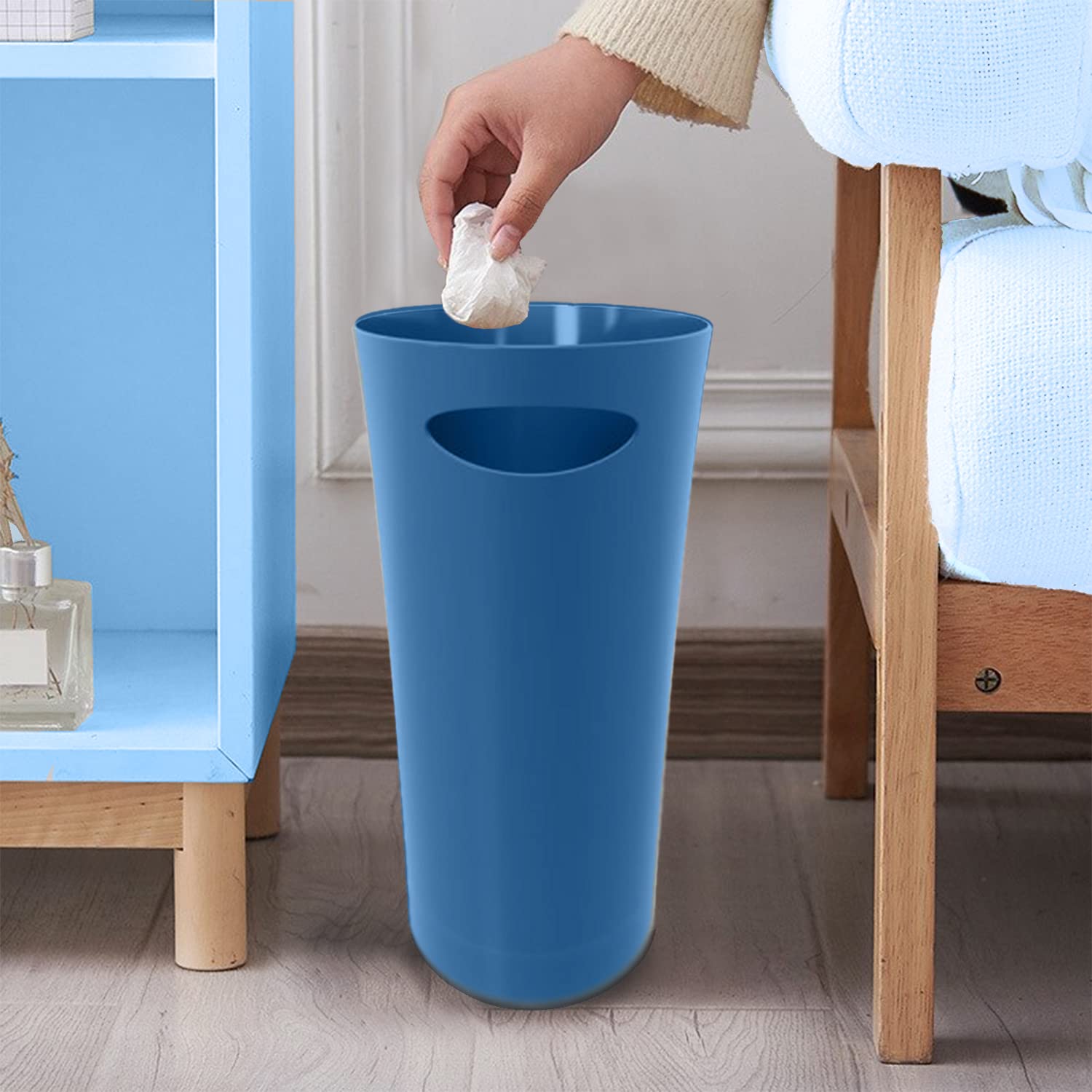 Small Trash Can � Open Top Skinny Garbage Cans for Kitchen, Office, Dorm, Bathroom, etc. � Slim Waste Can for Compact/Tight Spaces � The Perfect Bathroom Trash Can - 2 Gallon Trash Bin - Sky Blue  - Like New