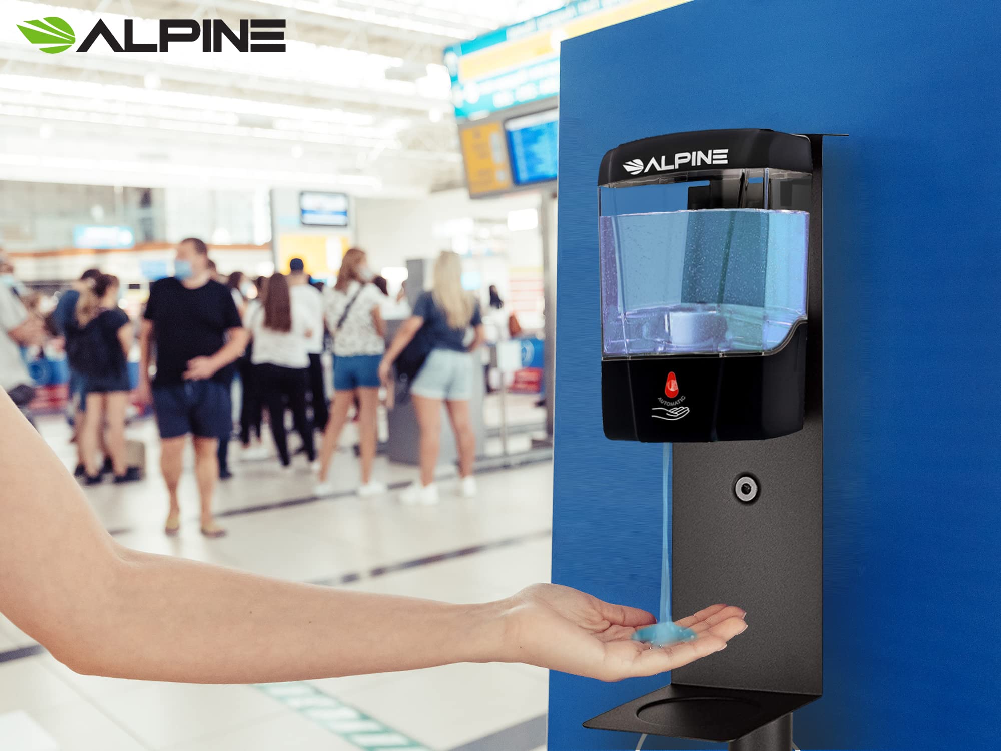 Alpine Industries 700mL Automatic Transparent Gel Hand Sanitizer Dispenser with Stand - Clear Liquid Touchless Soap Dispenser Stand - Commercial Heavy Duty Soap Dispenser - Hygiene Station