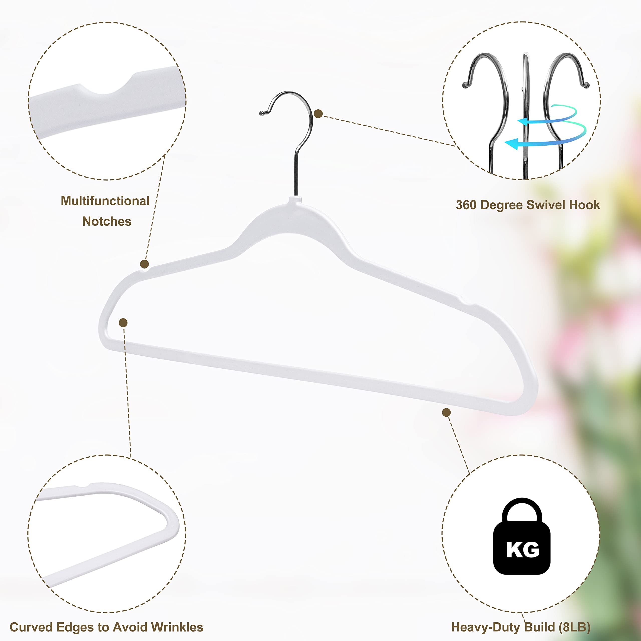 Quality Plastic Non Velvet Non-Flocked Spacemaker Hangers White Swivel Hook- (50)  - Good