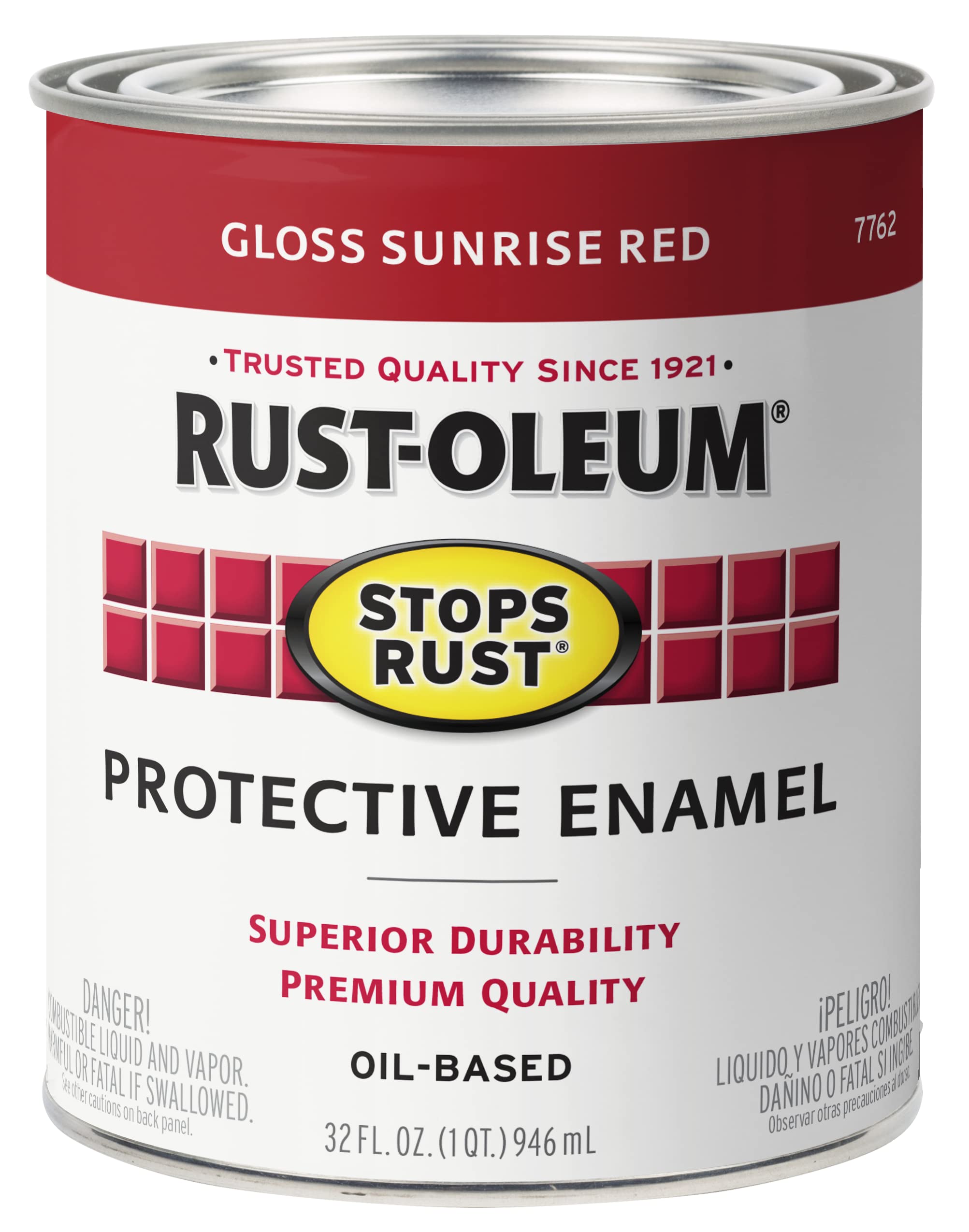 Rust-Oleum 7762502-2PK Stops Rust Brush On Paint, Quart (2 Pack), Gloss Sunrise Red, 2 Can  - Like New