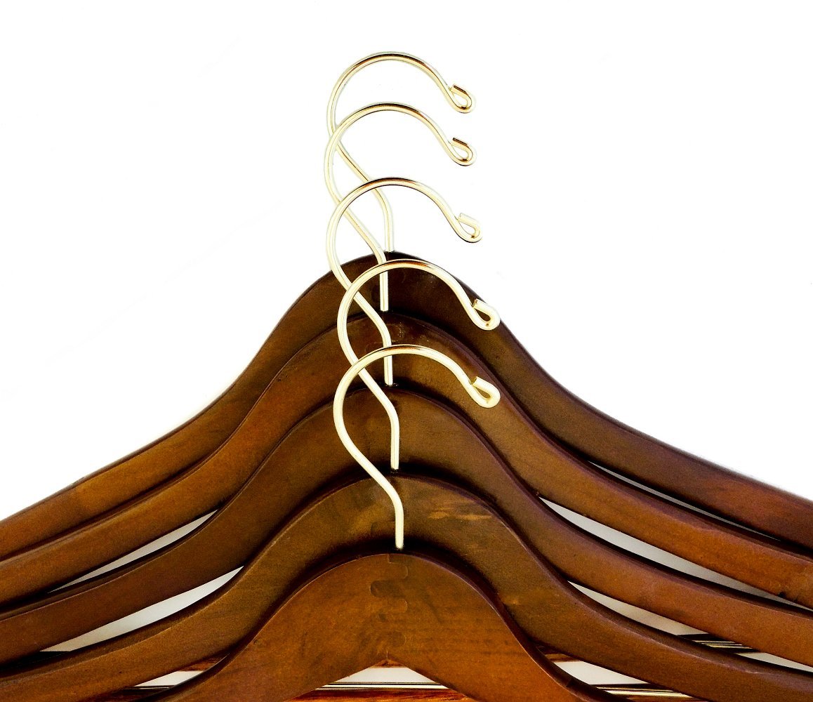 Quality Hangers Wooden Hangers Beautiful Sturdy Suit Coat Hangers with Locking Bar Gold Hooks  - Like New