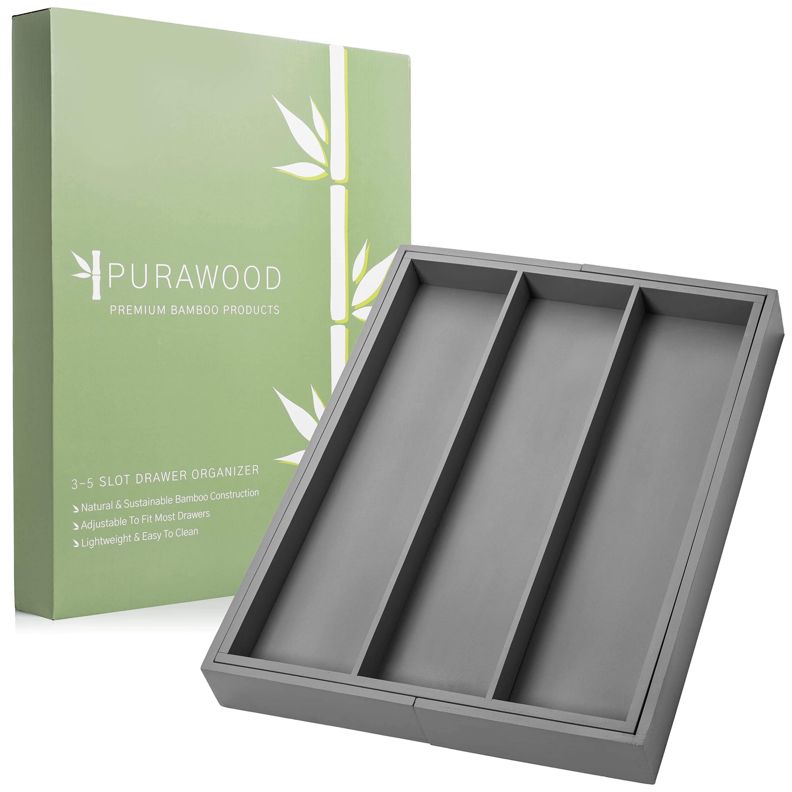 Purawood Premium Bamboo Silverware Organizer - Expandable Kitchen Drawer Organizer and Utensil Organizer, Perfect Size Cutlery Tray with Drawer Dividers for Kitchen Utensils and Flatware (3-5 Slots)  - Like New