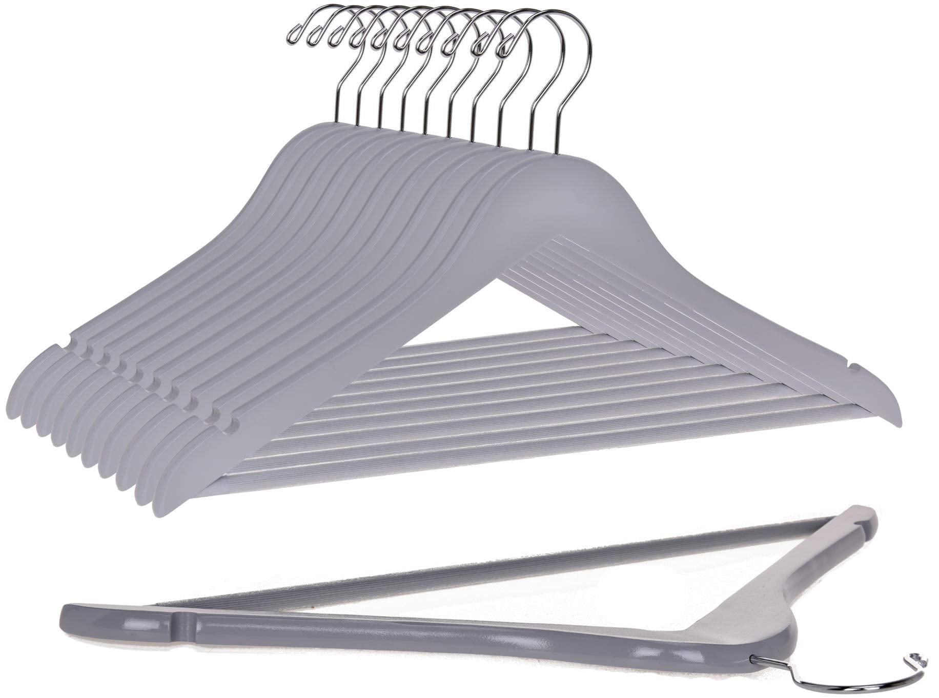 Quality Wooden Hangers - Slightly Curved Hanger Set of 20-Pack - Solid Wood Coat Hangers with Stylish Chrome Hooks - Heavy-Duty Clothes, Jacket, Shirt, Pants, Suit Hangers (Gray, 20)  - Like New