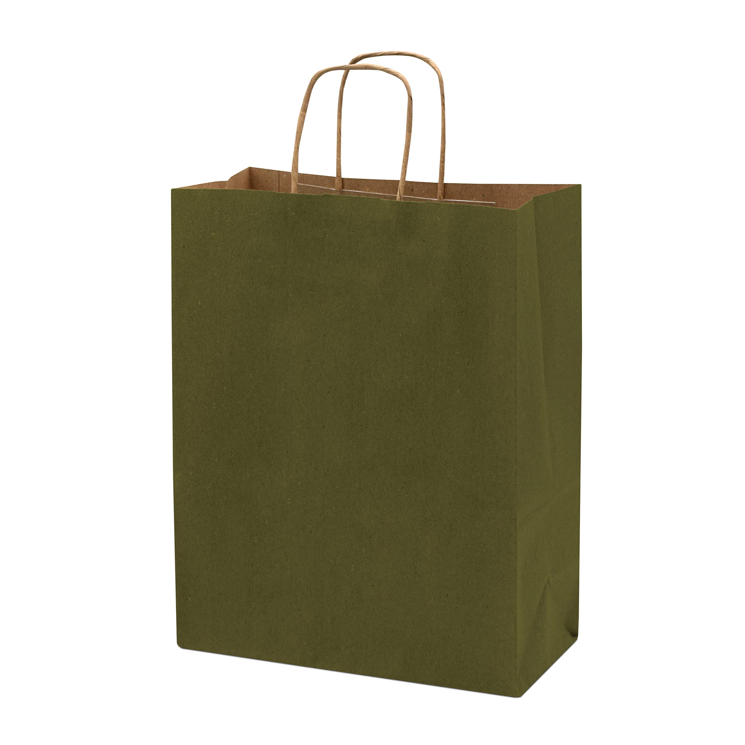 Prime Line Packaging 10x5x13 50 Pack Medium Green Gift Bags, Kraft Bags with Handles, Paper Bags for Small Business, Shopping, Retail, Christmas, Bulk  - Very Good