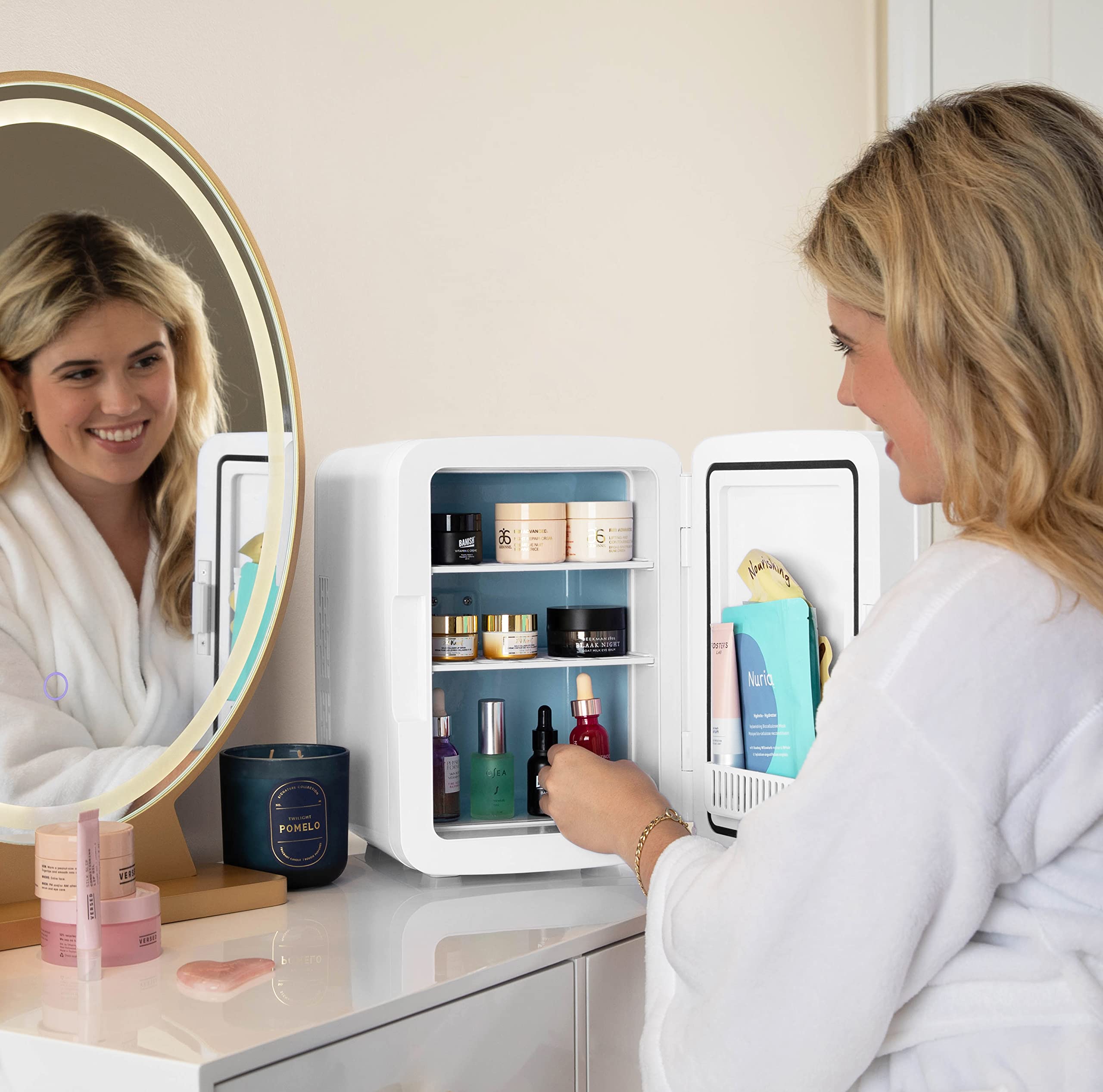 Cooluli Mini Fridge for Bedroom - Car, Office Desk & College Dorm Room - 12v Portable Cooler & Warmer for Food, Drinks, Skincare, Beauty & Makeup - AC/DC Small Refrigerator  - Good
