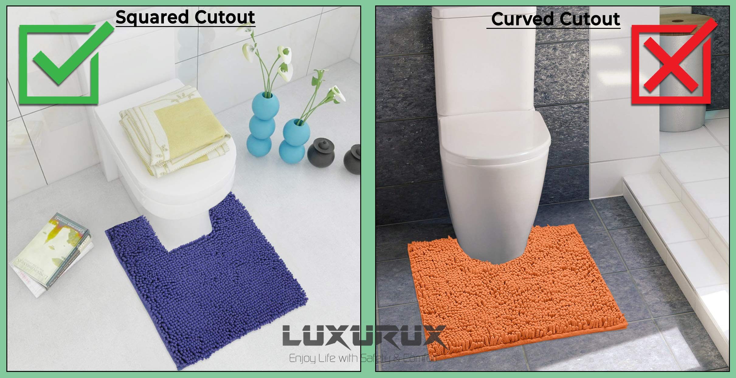 LuxUrux Red Bathroom Rugs Chenille 2-Piece Bath Mat Set - Soft Plush Bath Rug + Toilet Mat. 1'' Microfiber Shaggy Carpet, Super Absorbent, Machine Washable (30x20 Rectangular + 20x20 Square)  - Like New