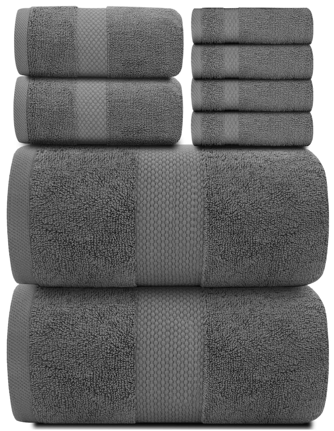 White Classic Luxury Dark Gray Bath Towel Set - Combed Cotton Hotel Quality Absorbent 8 Piece Towels | 2 Bath Towels 700GSM | 2 Hand Towels | 4 Washcloths [Worth $72.95] 8 Pack | Dark Gray  - Like New