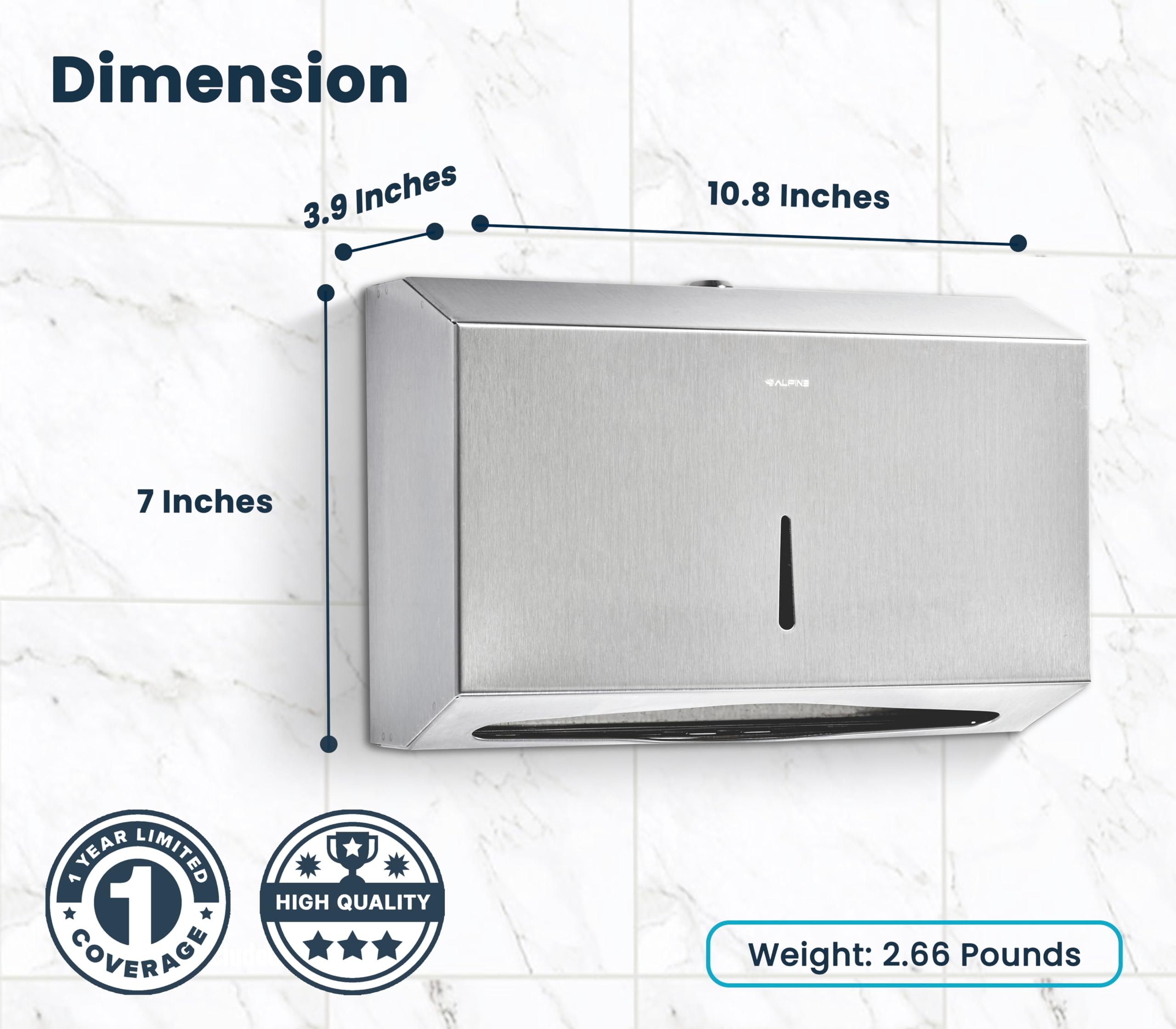Alpine Paper Towel Dispenser Wall Mount for C Fold, Trifold & Multifold Paper Towels - Stainless Steel Hand Towel Dispenser for Commercial & Residential Use  - Like New