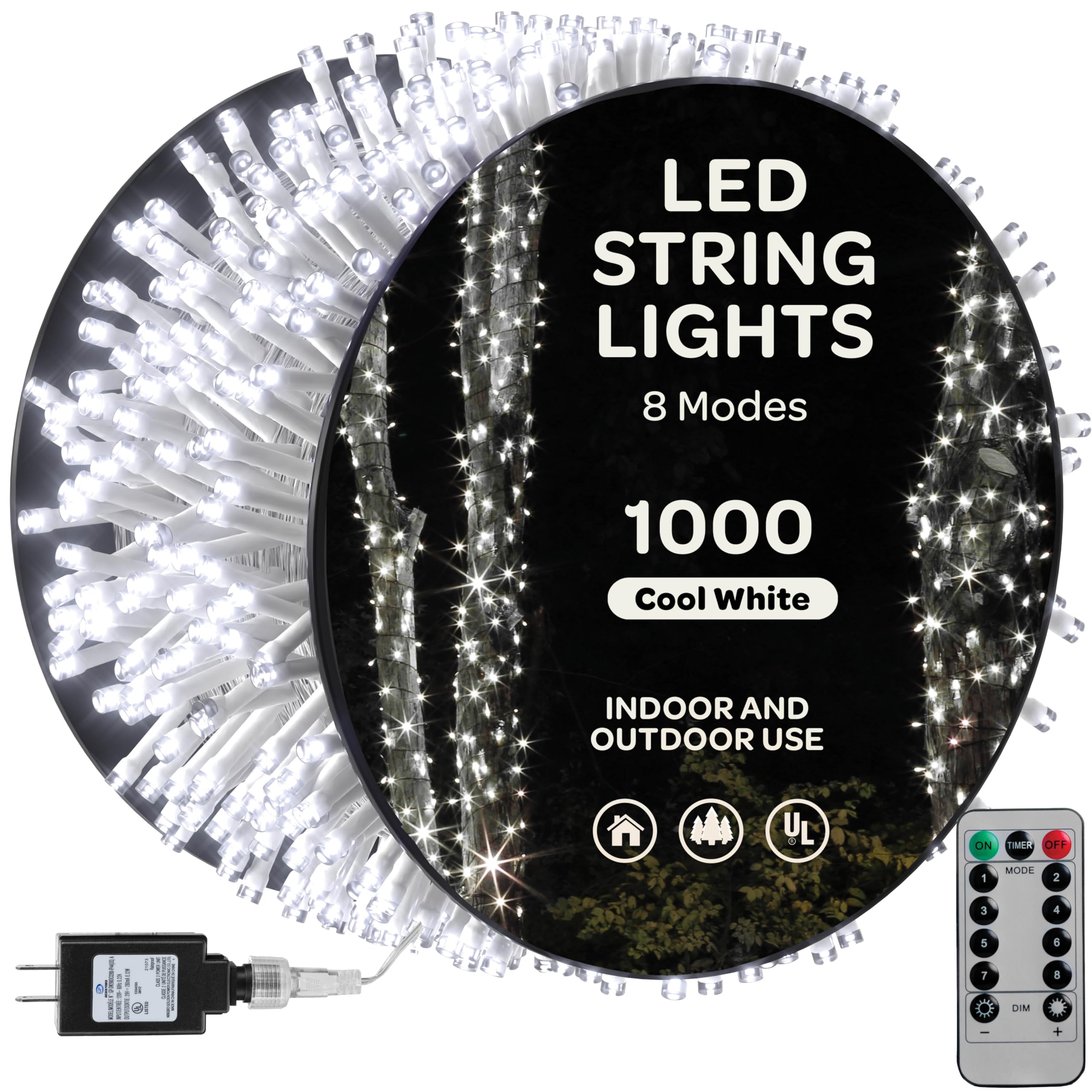 1000 LED Christmas Lights [Cool White] 400ft Super Long String Lights - Remote with 8 Modes/Timer/dimmable - UL Approved for Indoor/Outdoor Use - For Holiday/christmas/Party/Decorations (clear wire)