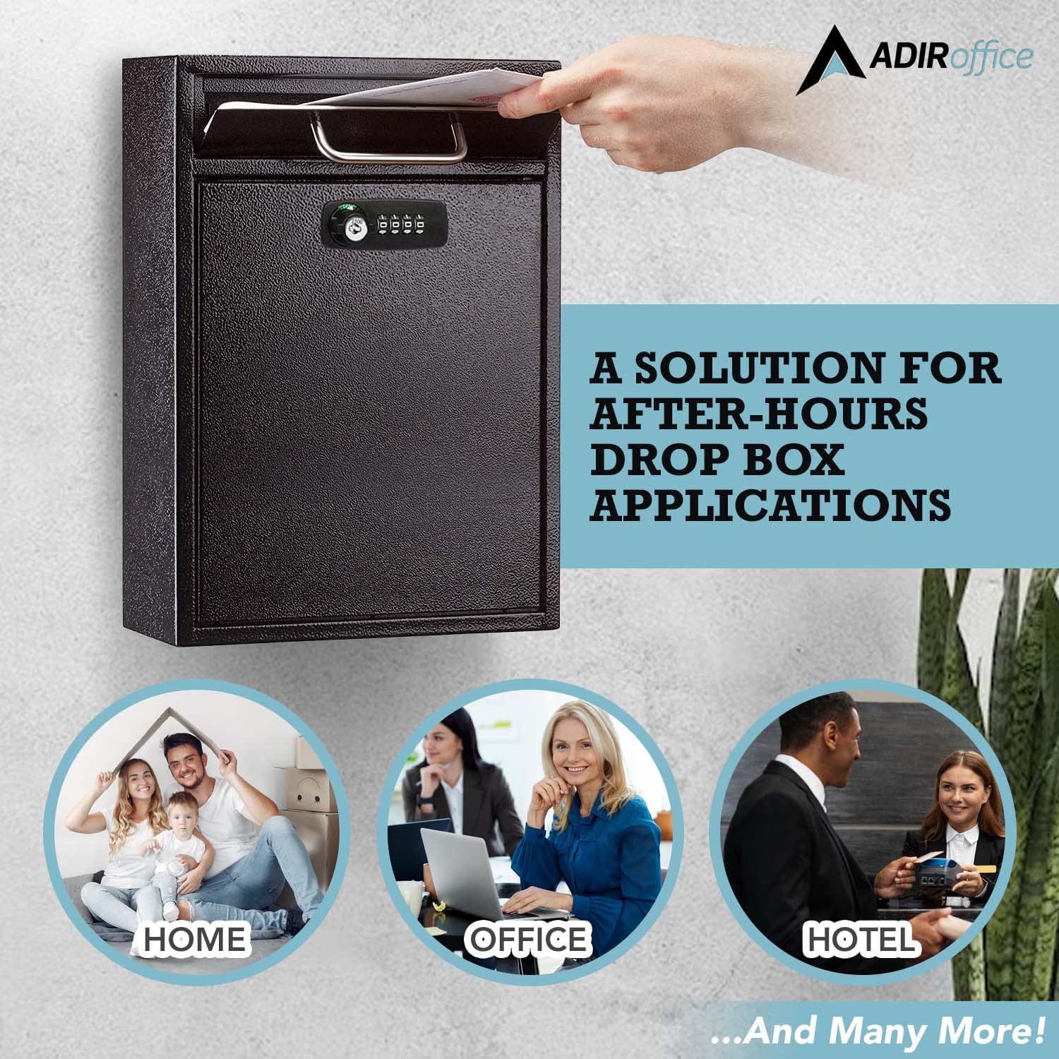 AdirOffice Ultimate Drop Box Wall-Mounted Mailbox - Hanging Secured Postbox - Durable Spacious Key or Combination Lock Box Perfect for After Hours Deposits Payments Key and Letter Drops  - Good