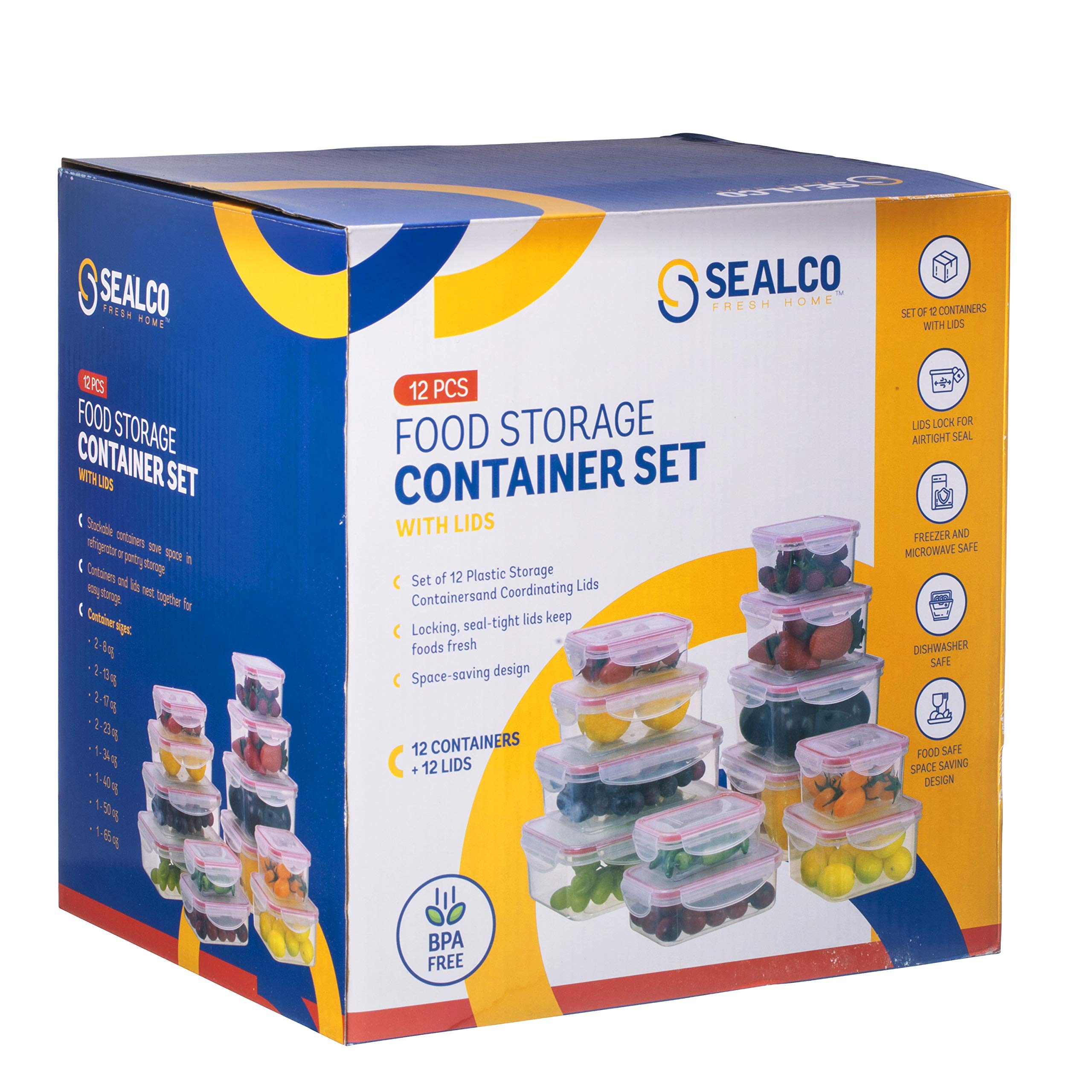 SEALCO Food Storage Containers With Lids - Reusable Plastic Containers – BPA-Free, Stackable, Microwave, Dishwasher, Freezer Safe  - Like New