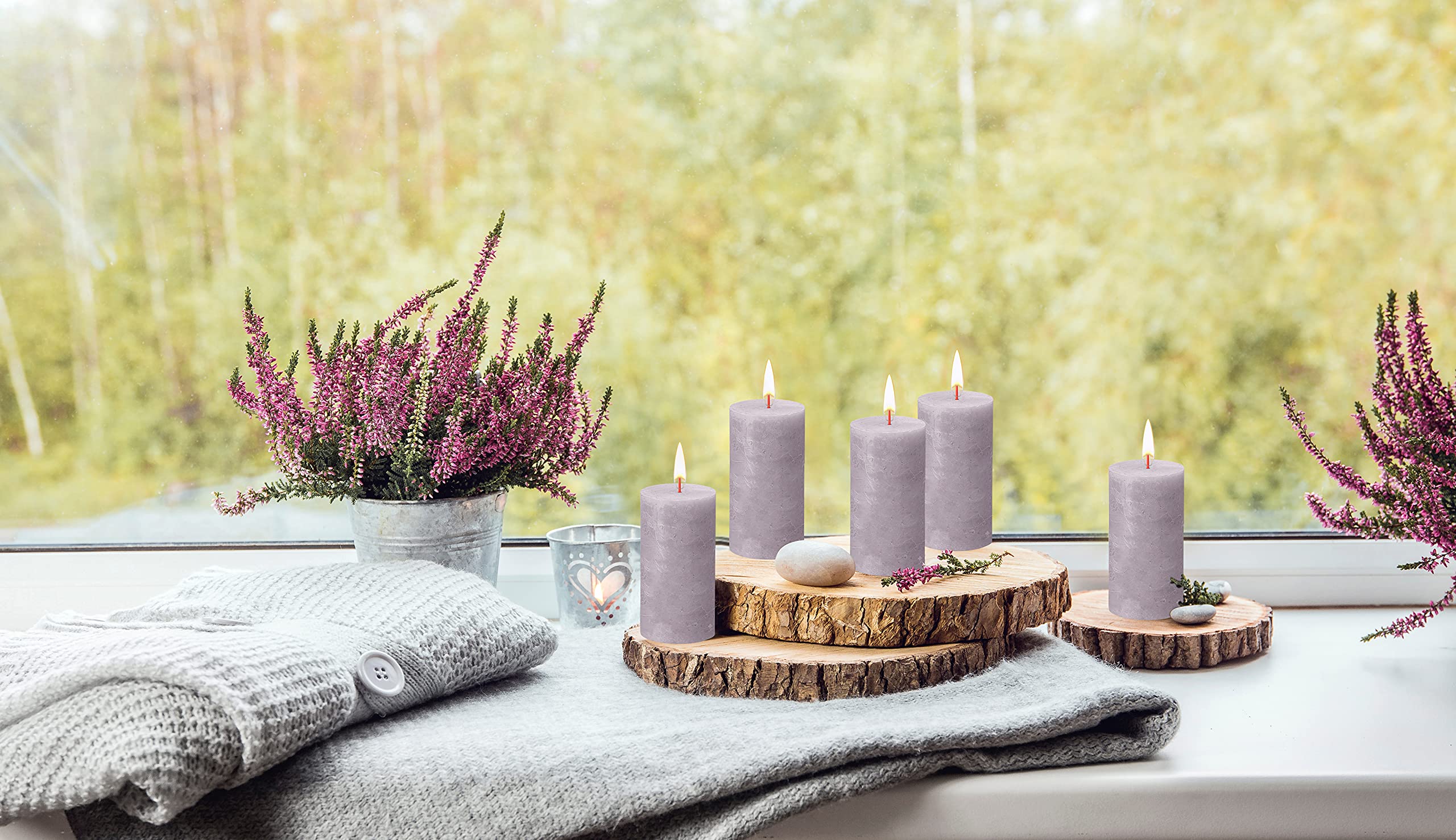 BOLSIUS 4 Pack Frosted Lavender Rustic Pillar Candles - 2 X 4 Inches - Premium European Quality - Includes Natural Plant-Based Wax - Unscented Dripless Smokeless 30 Hour Party and Wedding Candles  - Very Good