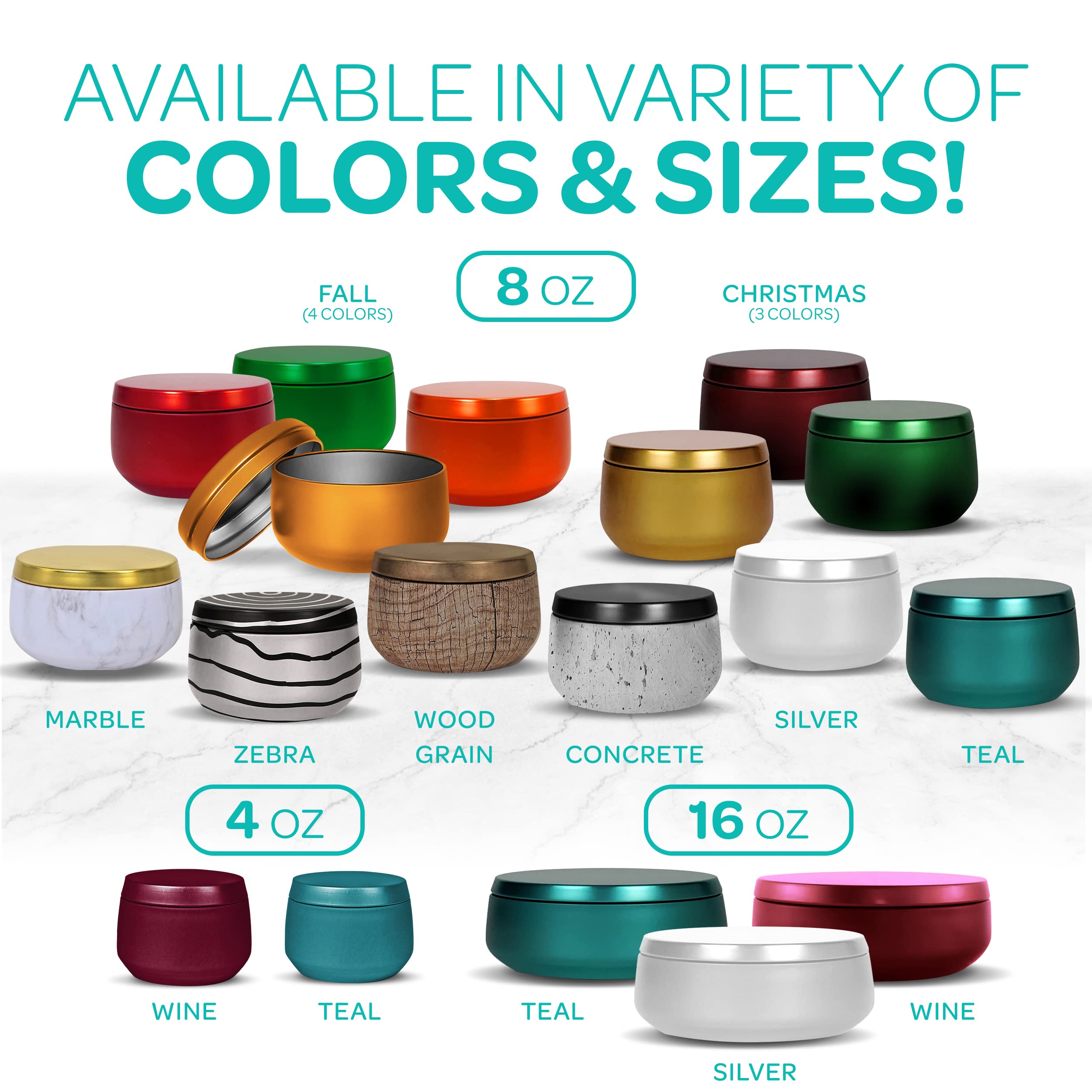 Hearts & Crafts Teal Candle Tins 4 oz with Lids - 24-Pack of Bulk Candle Jars for Making Candles, Arts & Crafts, Storage, Gifts, and More - Empty Candle Jars with Lids  - Like New