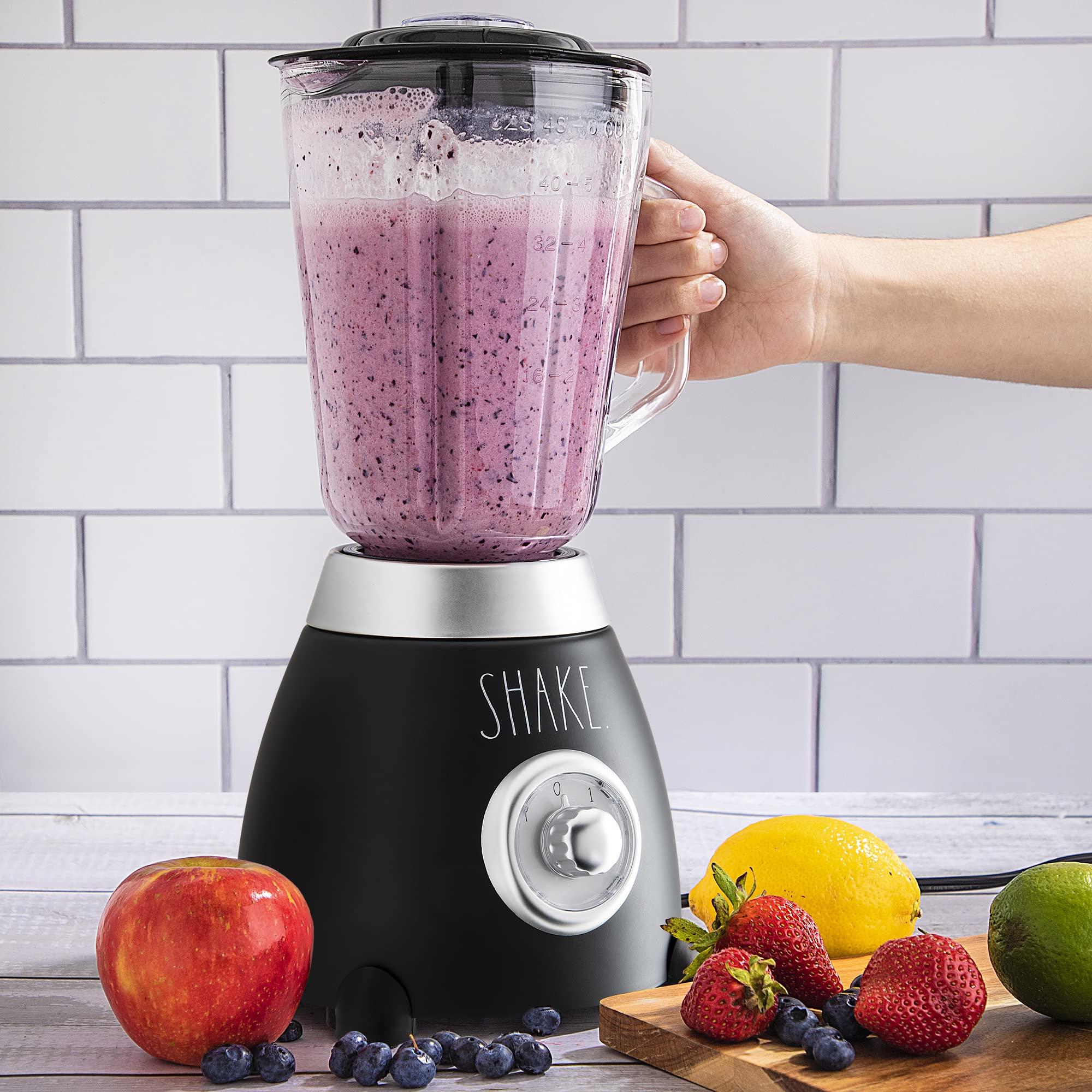 Rae Dunn Table and Countertop Blender- 2 Speed Blender with 1.5 L Glass Container and Lid, 500 W Shake and Smoothie Maker, Juice Blender with 6 Blades  - Like New