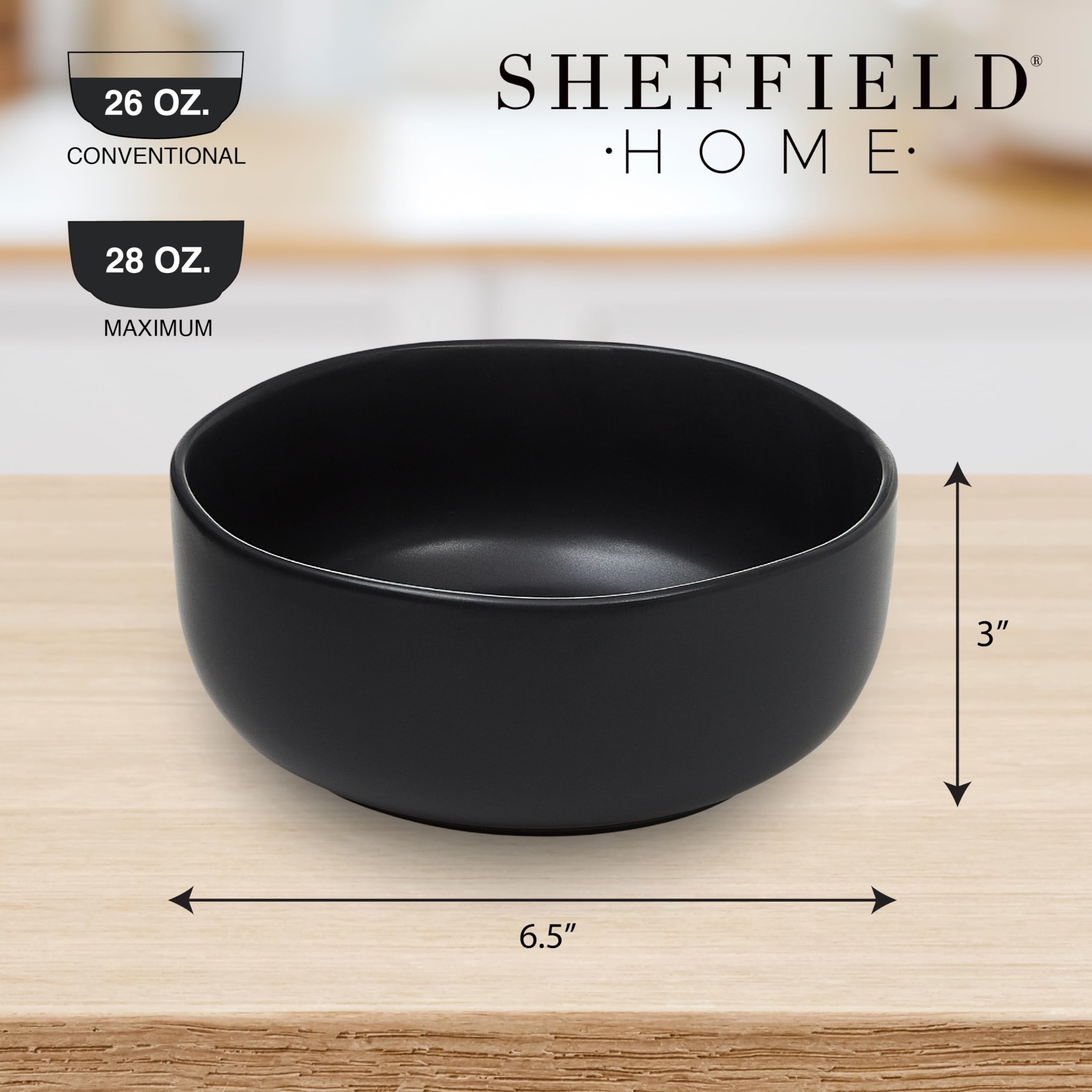 SHEFFIELD HOME Cereal Bowls - Set of 6, 28oz - Dishwasher and Microwave Safe - Stylish and Functional Breakfast Bowls for Everyday Use  - Like New