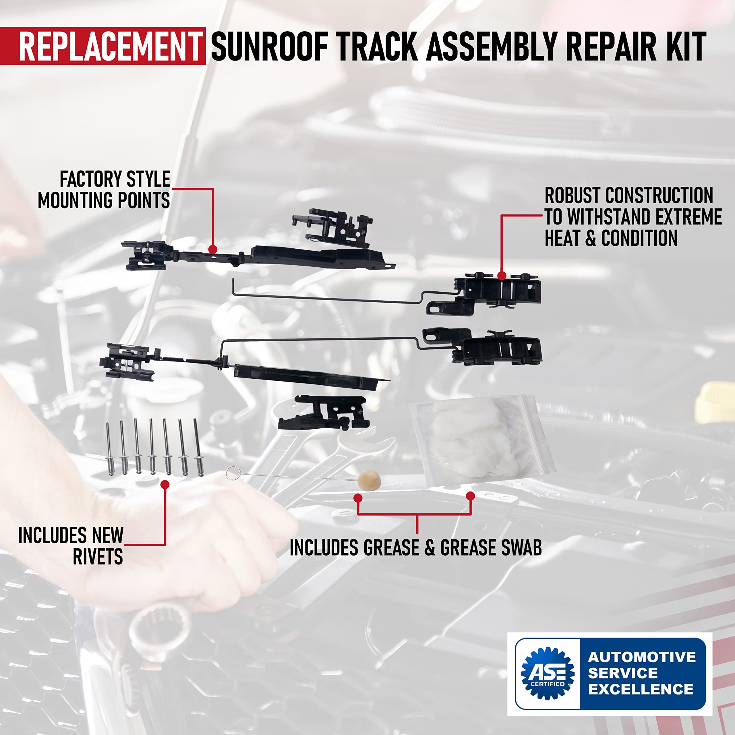 Sunroof Track Assembly Repair Kit - Compatible with Ford & Lincoln Vehicles - F150 2000-2014, Expedition 2000-2017, F250, F350, F450 Super Duty 2005-2016, Navigator, 2006-2008 Mark LT - Sun Roof  - Very Good