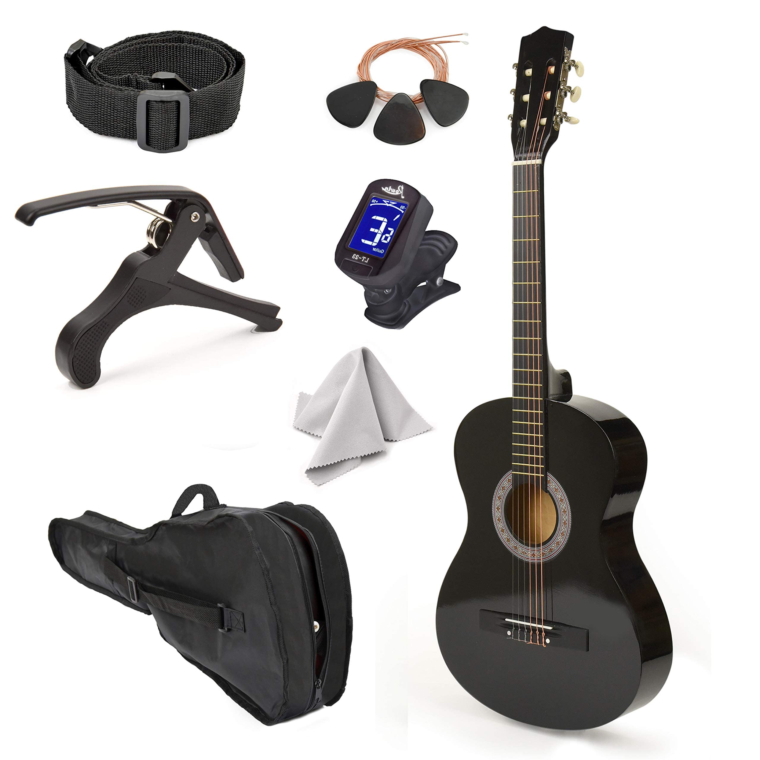 30" Left Handed Wood Guitar with Case and Accessories for Kids/Girls/Boys/Teens/Beginners (30", Black)  - Like New