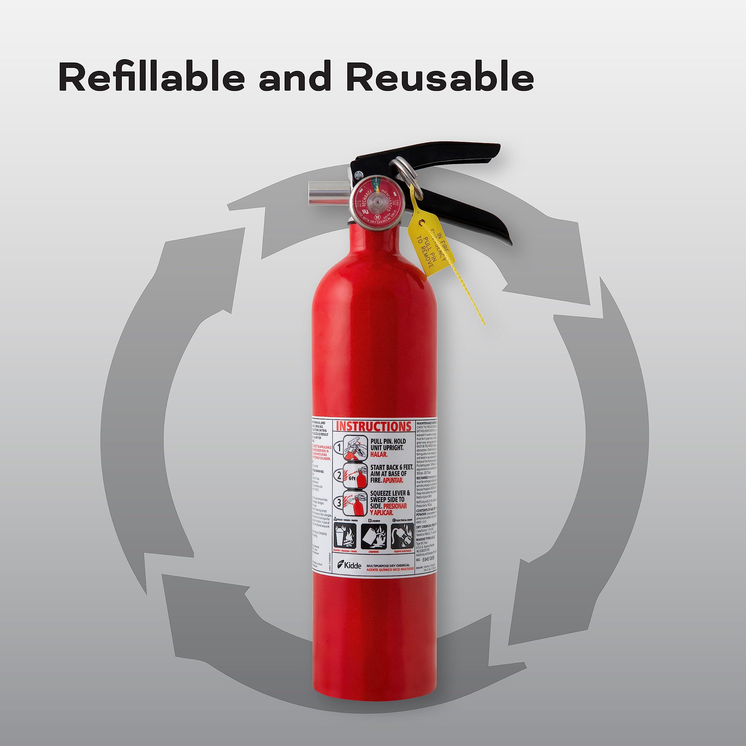 Kidde Pro 210 2A:10-B:C Fire Extinguisher, Rechargeable, Multi-Purpose for Home & Office, 4 lbs.  - Like New