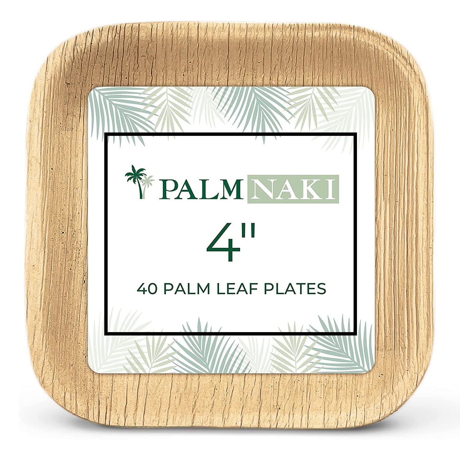 PALM NAKI Square Palm Leaf Plates (40 Count) - Disposable Dinnerware, Compostable and Biodegradable Plates