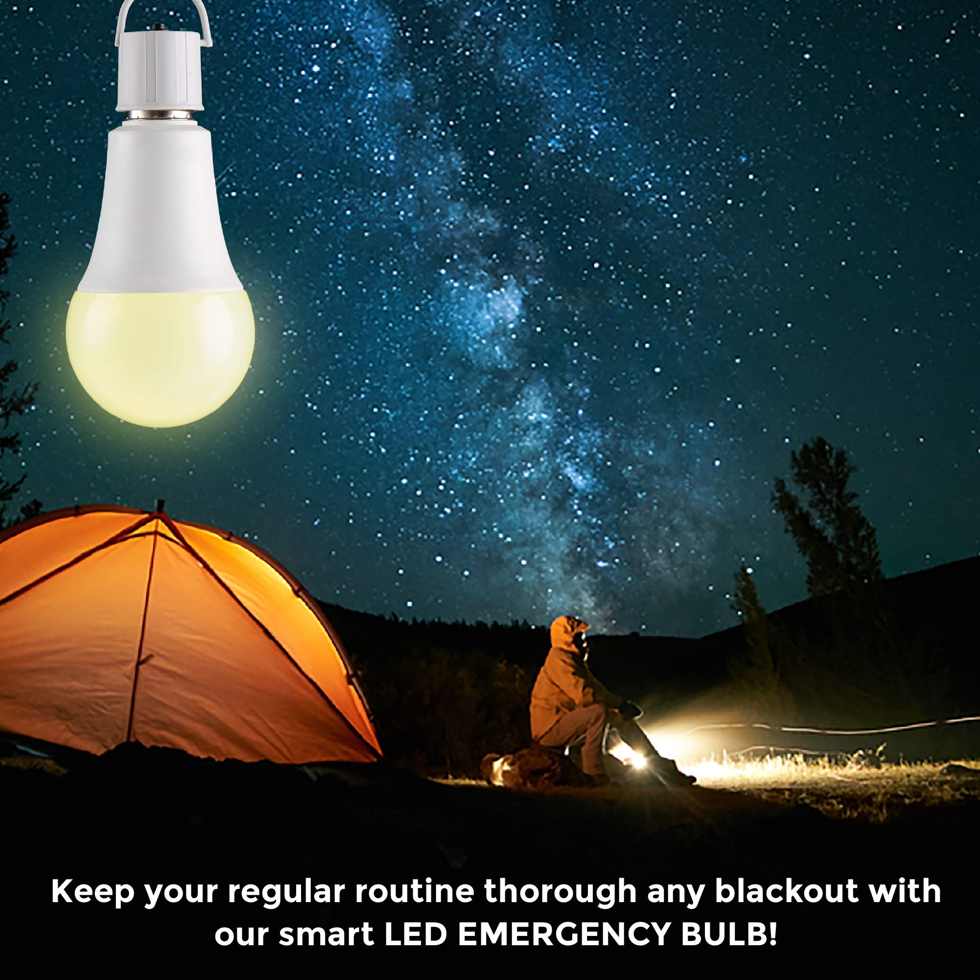 Ciata Lighting LED Smart Emergency Light Bulb with Rechargeable Battery Back-up - Intelligent Lighting, Lasts 3-4 Hours During Power Outage - Extra Hook for Camping, Outdoor  - Like New