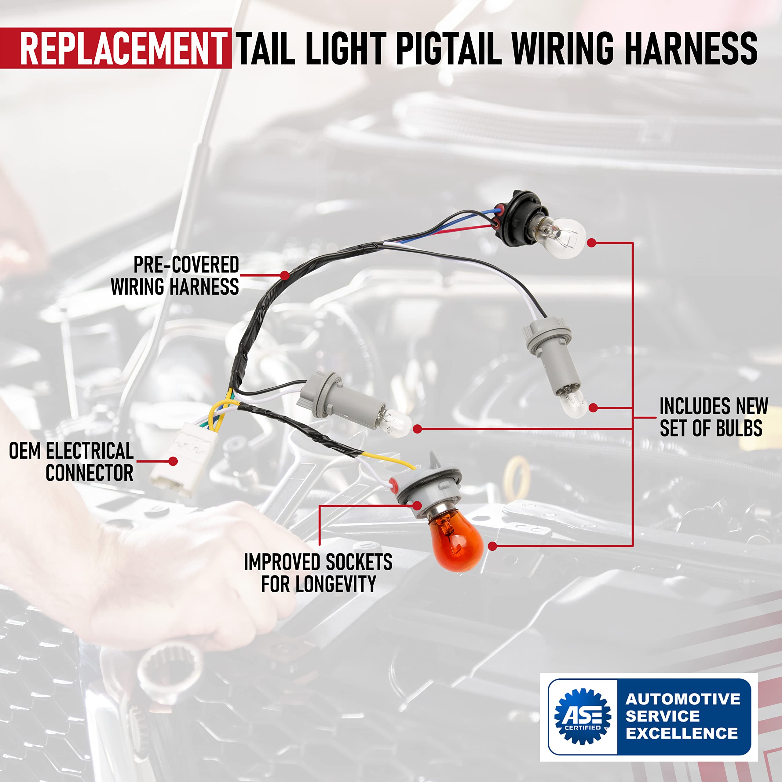 Replacement Tail Light Lamp Wiring Harness and Socket with Complete Bulb Set - Compatible with Hyundai Sonata 2011, 2012, 2013 - Rear Exterior Light Wire Harness - 92450-3Q000, 92450 3Q000  - Like New