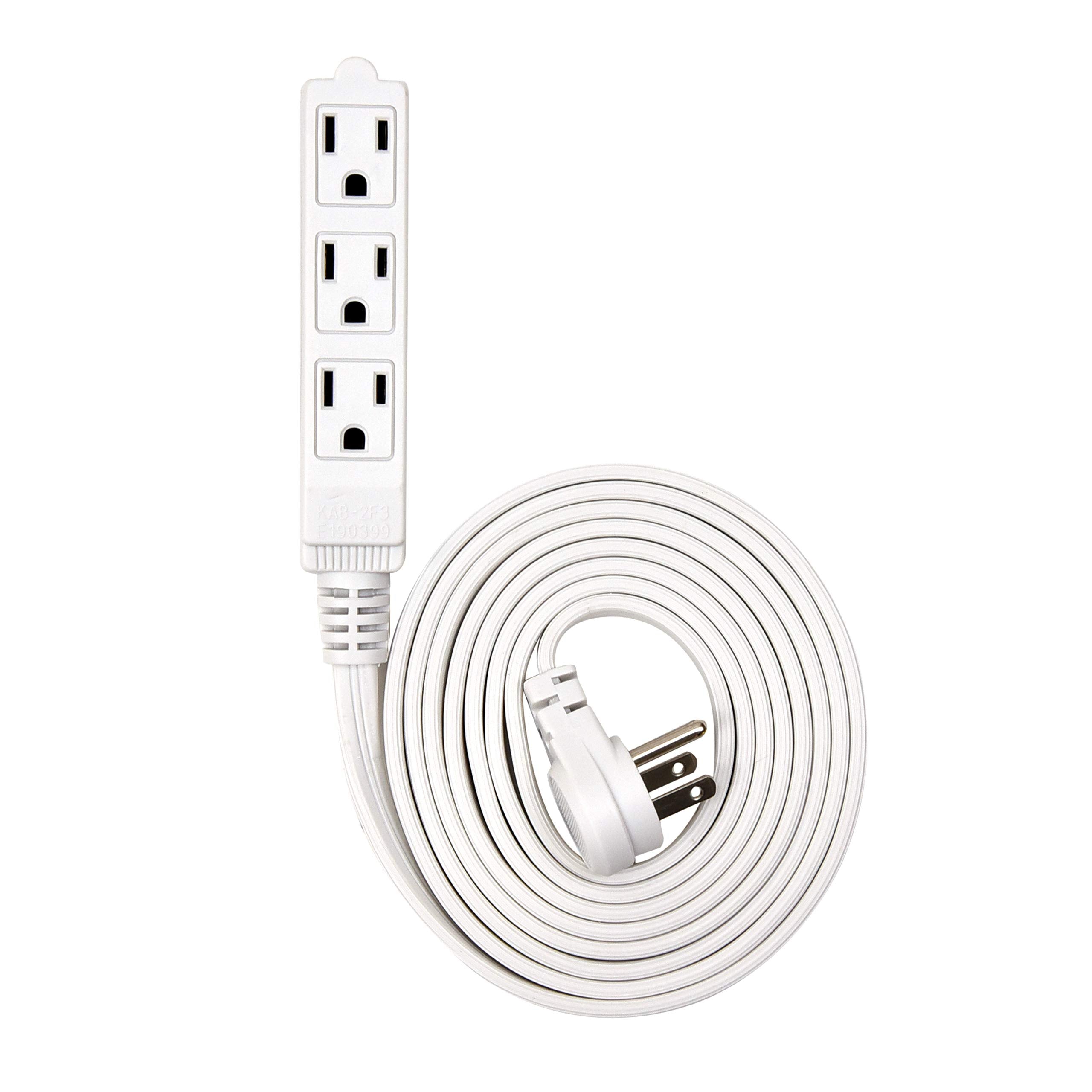 Flat Multiple Outlet Extension Cord 10 Ft for Indoor Use by Electes- UL-Listed 3-Prong Multi Extension Wire- Space-Saving Flat Angled Extension Cord- White  - Acceptable