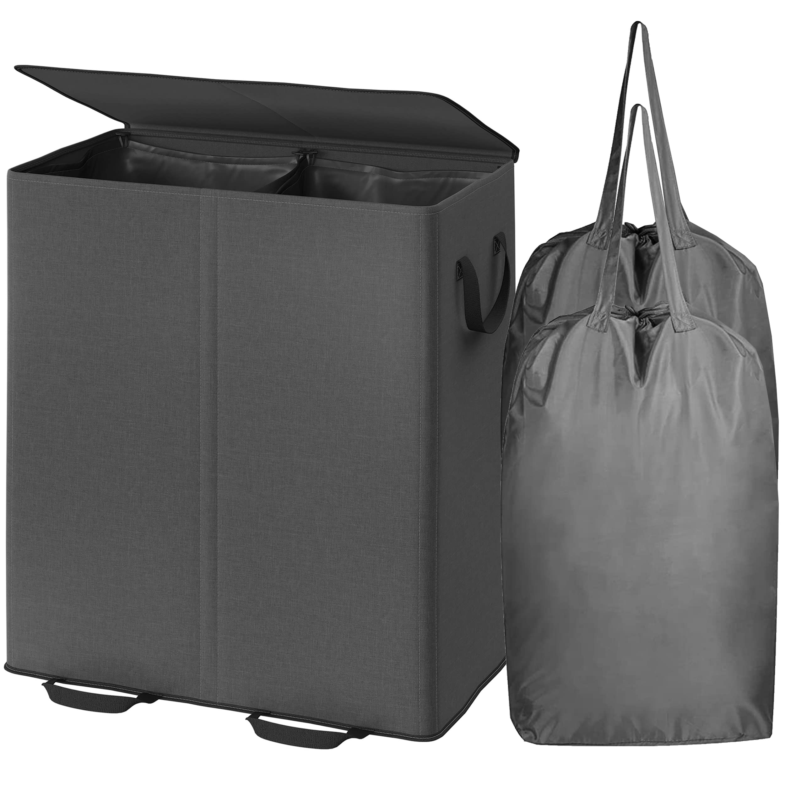 Bartnelli Double laundry hamper basket With 2 Removable bags | collapsible baskets for dirty clothes or baby clothing, Waterproof Material Outdoor-Safe foldable pop up bin, Easy Assembly Gray  - Very Good