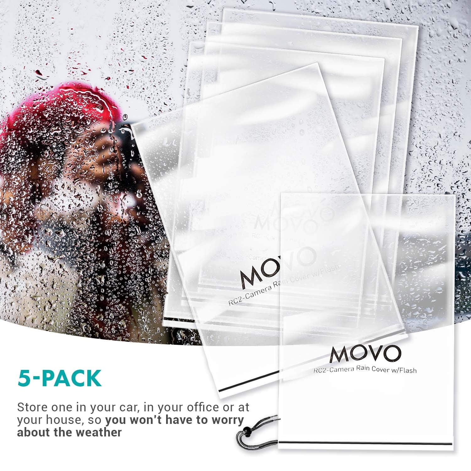Movo (5 Pack) RC1 Clear Rain Cover for DSLR Camera and Lens up to 18" Long  - Like New
