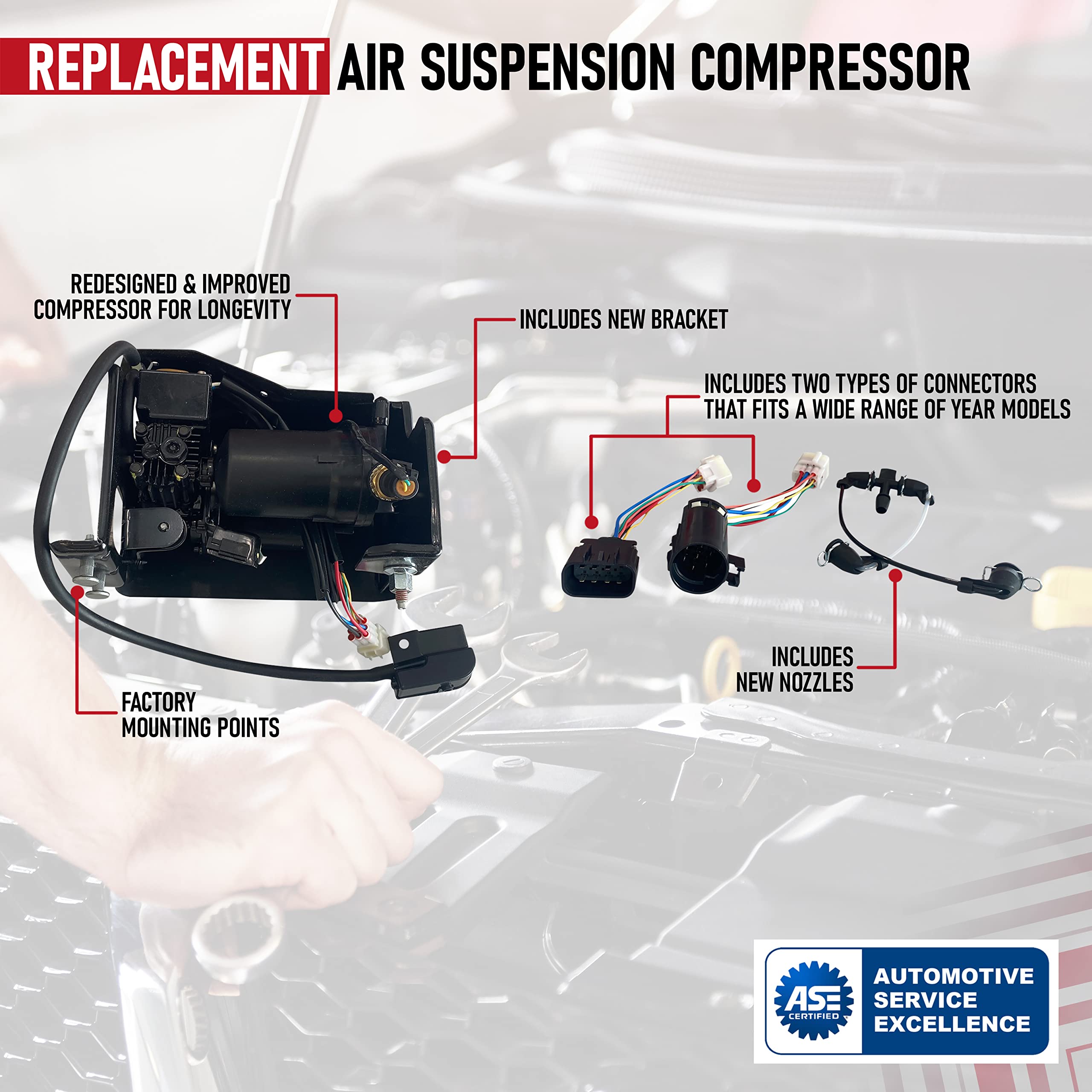 Replacement Air Suspension Compressor With Bracket  - Like New