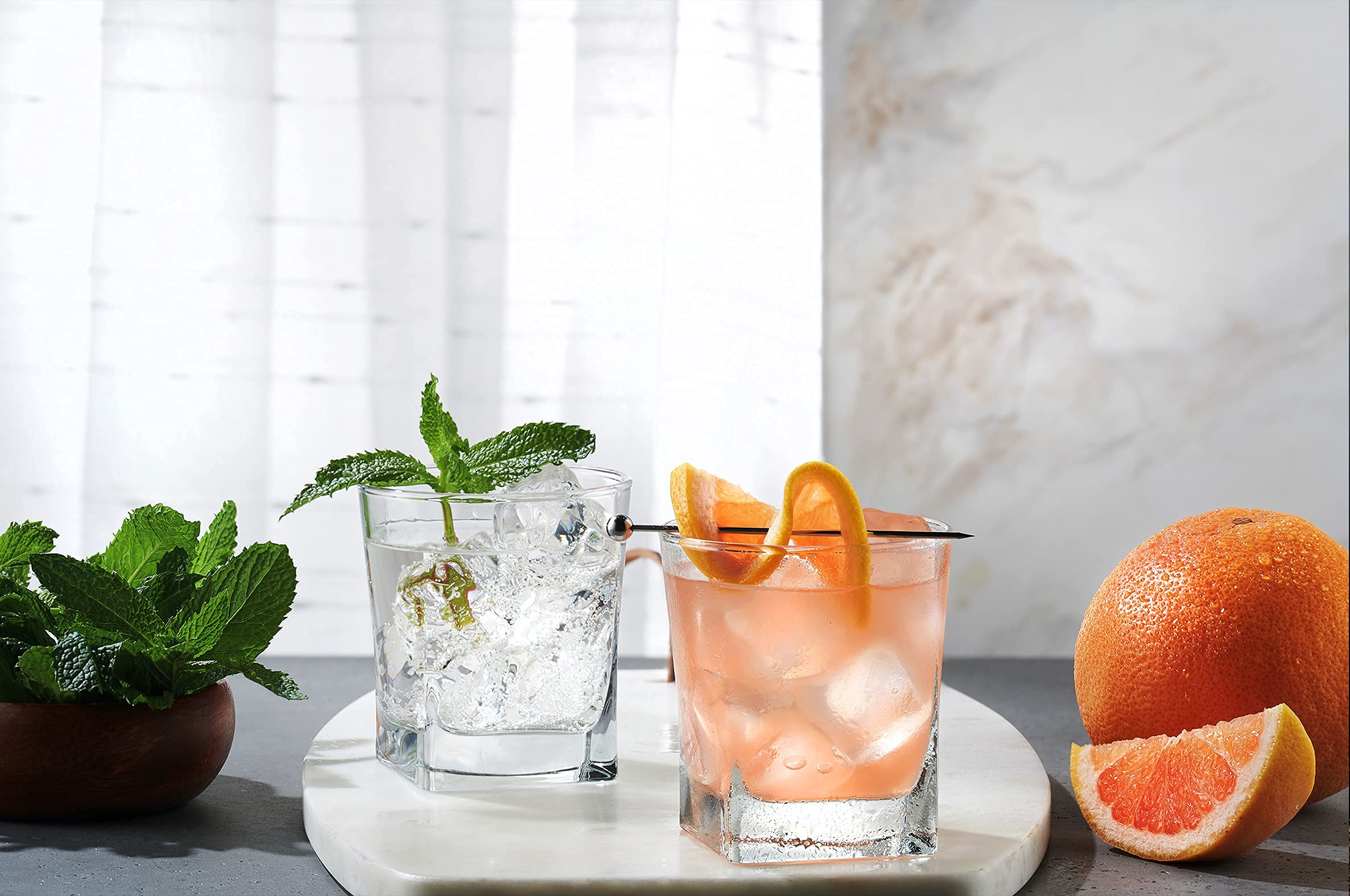 Drinking Glasses, Set of 8 - By Home Essentials and Beyond - 4 Highball Glasses (16 OZ) And 4 Rocks Glasses (10 OZ) Heavy Square Base Glass Cups for Water, Juice, Beer, Wine, And Cocktails.  - Like New