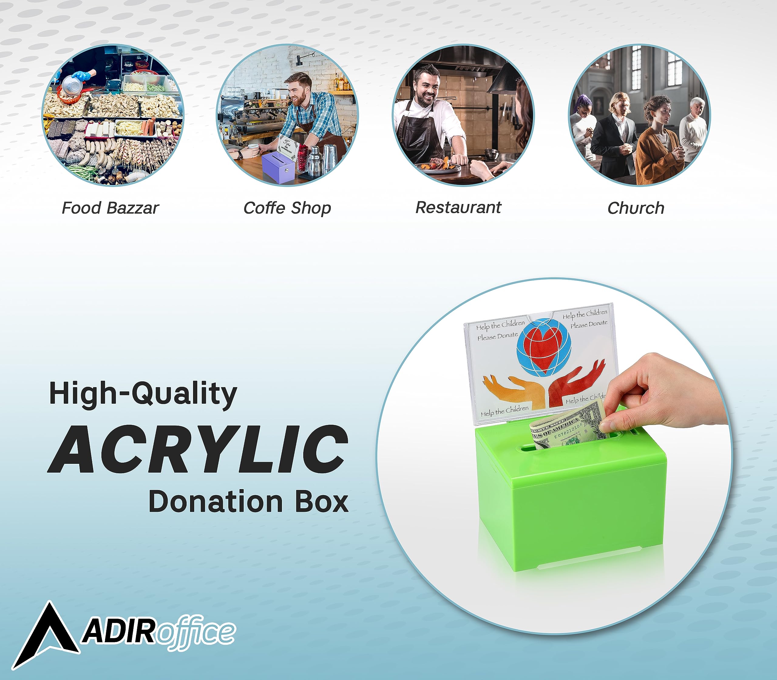 Adir Donation Box with Lock � Acrylic Suggestion Box with Slot, Ballot Lock Box with Sign Holder for Raffle, Tip Jar, Voting, Comments - Cash Donation Boxes for Fundraising (6.25x4.5x 4 Inches)  - Very Good