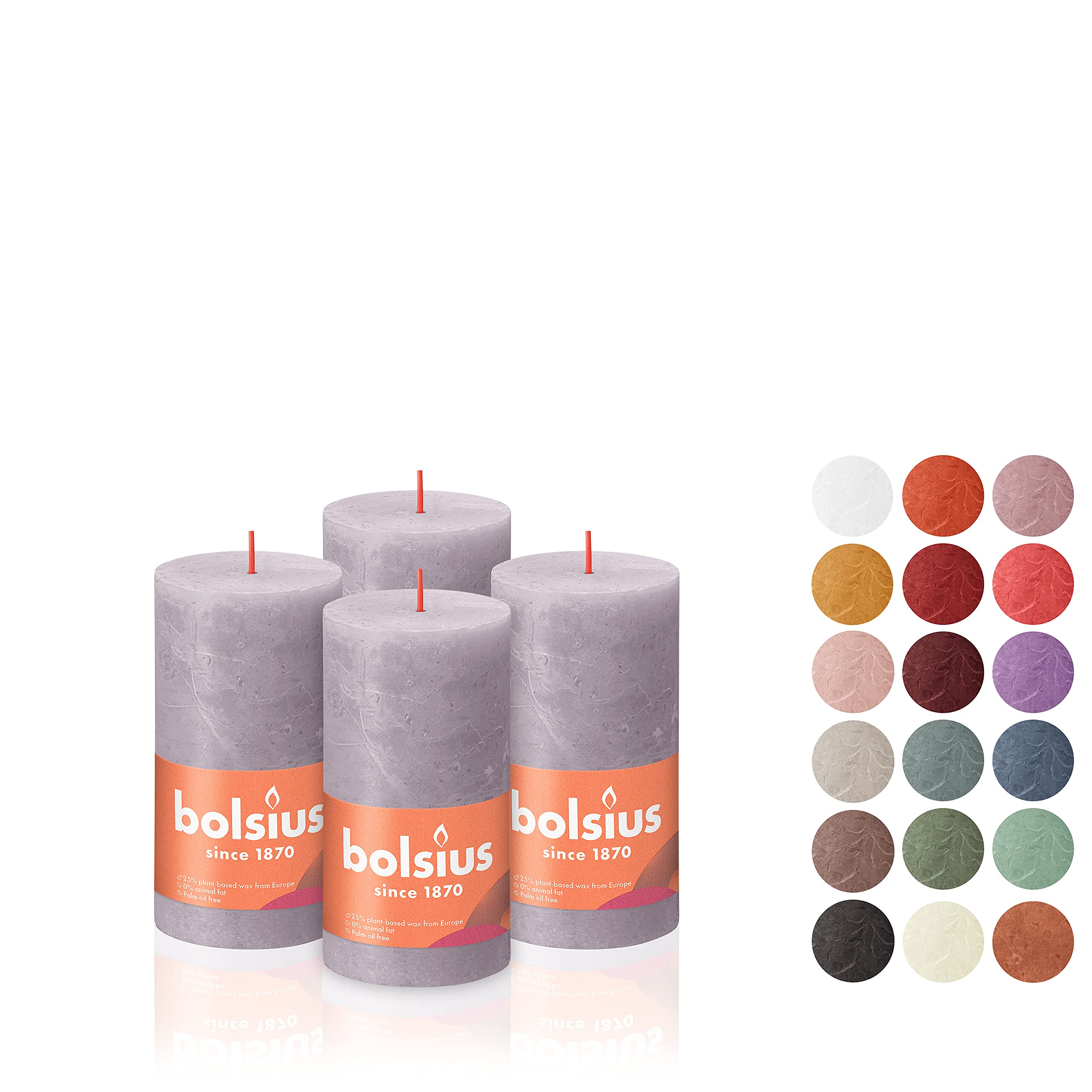 BOLSIUS 4 Pack Frosted Lavender Rustic Pillar Candles - 2 X 4 Inches - Premium European Quality - Includes Natural Plant-Based Wax - Unscented Dripless Smokeless 30 Hour Party and Wedding Candles  - Very Good