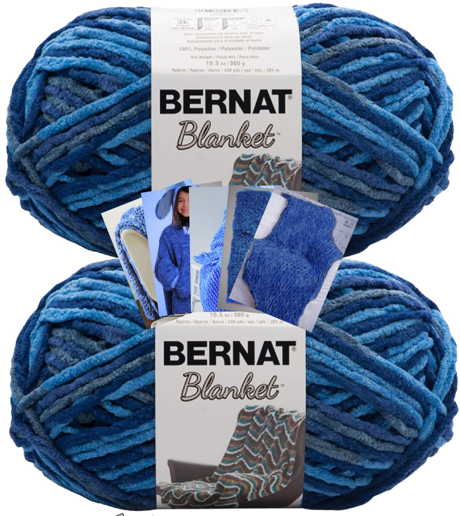 Bernat Blanket Yarn - Big Ball (10.5 oz) - 2 Pack with Pattern Cards in Color (North Sea)  - Like New