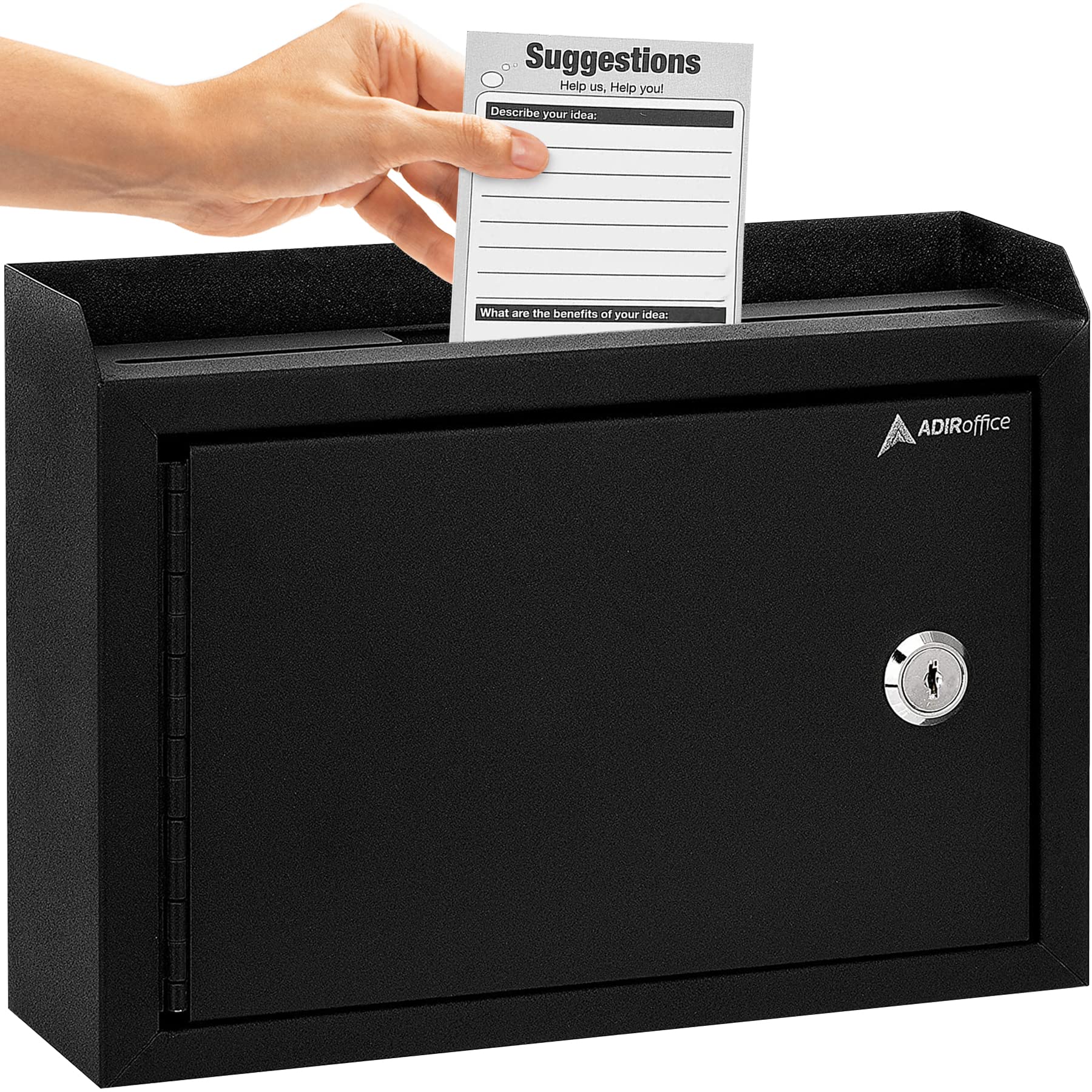 AdirCorp. Wall Mountable Steel Suggestion Box with Lock - Donation Box - Collection Box - Ballot Box - Key Drop Box  - Acceptable