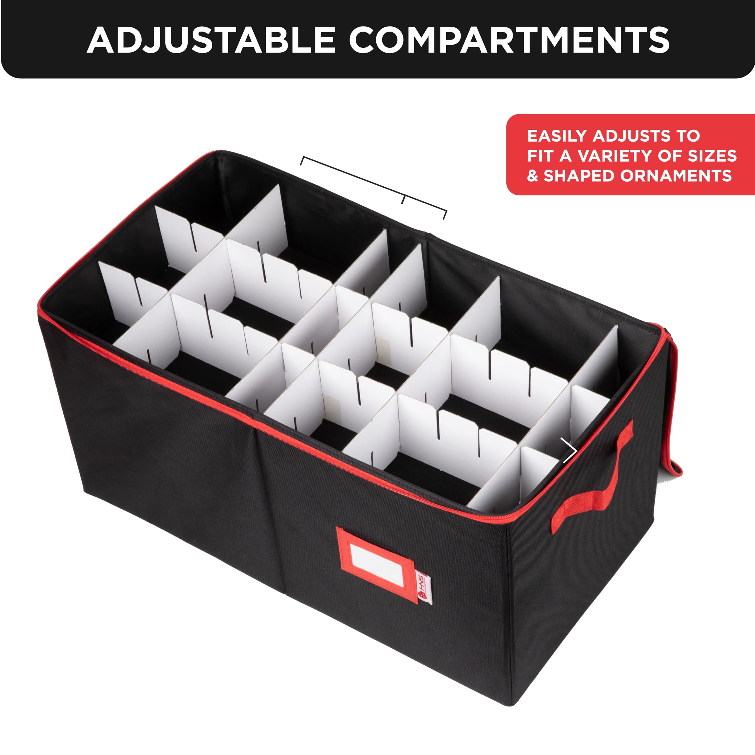 Christmas Ornament Storage Container with Dividers -Box Stores Up to 54-4" Ornaments, Zippered, Convenient, Adjustable, Heavy Duty 600D, Organizer Bin to Protect and Store Holiday Décor  - Acceptable