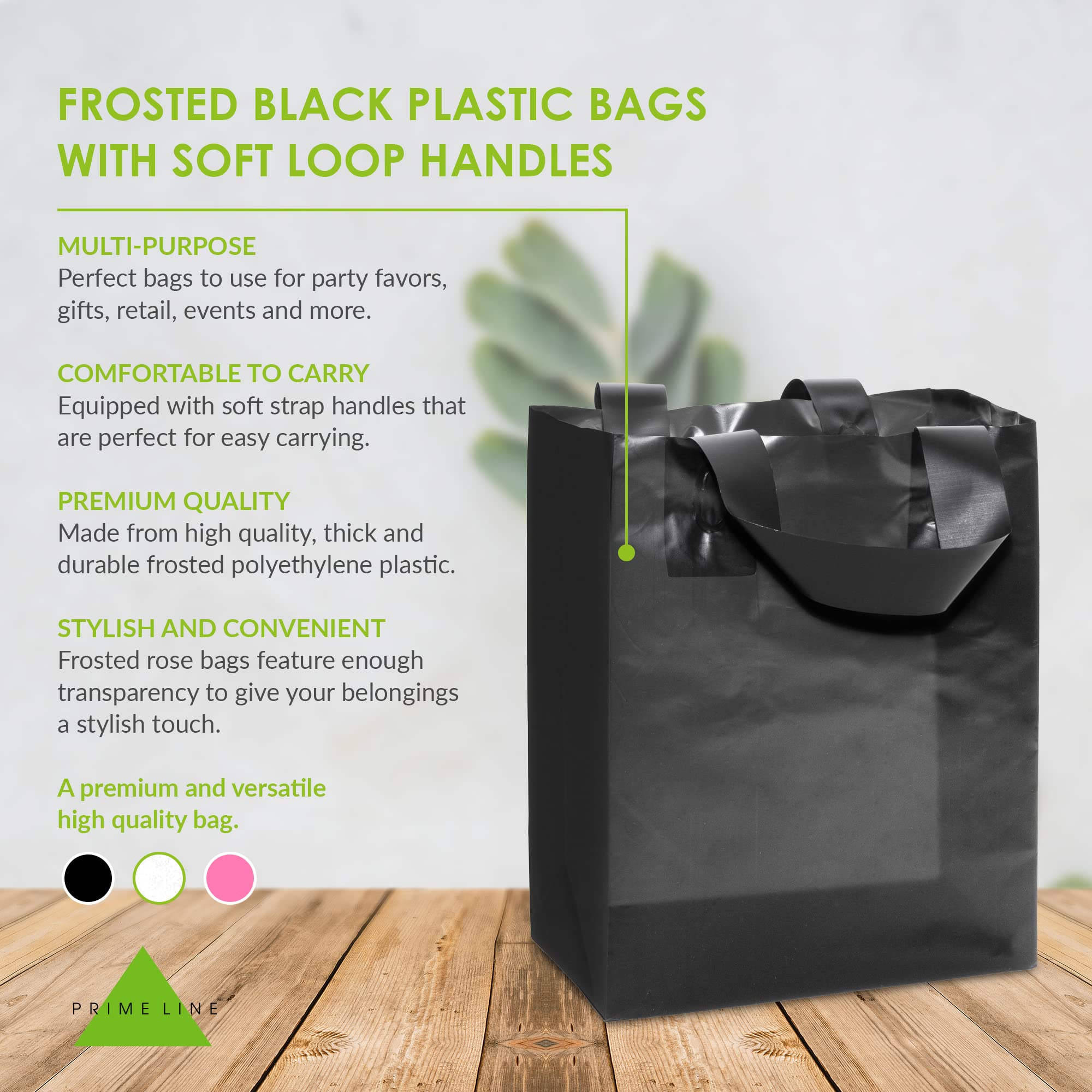 Prime Line Packaging 8x4x10 50 Pack Small Frosted Black Shopping Bags with Handles, Bags for Small Business, Boutique, Store Bags for Business, Bulk  - Very Good