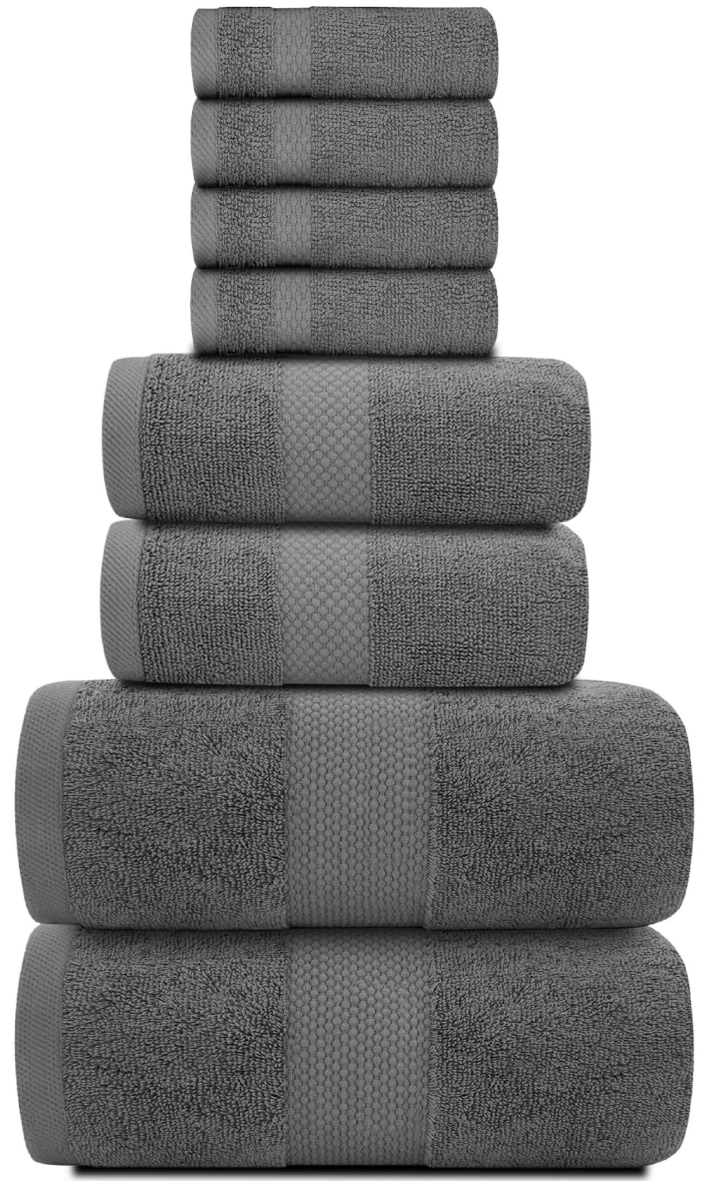 White Classic Luxury Dark Gray Bath Towel Set - Combed Cotton Hotel Quality Absorbent 8 Piece Towels | 2 Bath Towels 700GSM | 2 Hand Towels | 4 Washcloths [Worth $72.95] 8 Pack | Dark Gray  - Like New