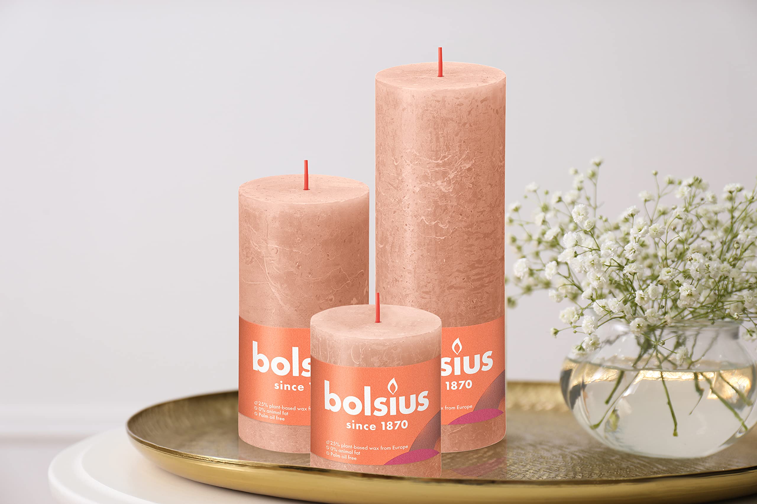 BOLSIUS 4 Pack Caramel Rustic Pillar Candles - 2.75 X 3.25 Inches - Premium European Quality - Includes Natural Plant-Based Wax - Unscented Dripless Smokeless 35 Hour Party and Wedding Candles  - Acceptable