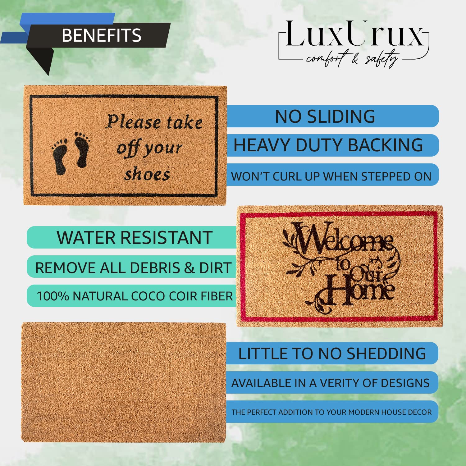 LuxUrux Welcome Mats Outdoor Coco Coir Doormat, with Heavy-Duty PVC Backing - Natural - Perfect Color/Sizing for Outdoor uses.  - Like New