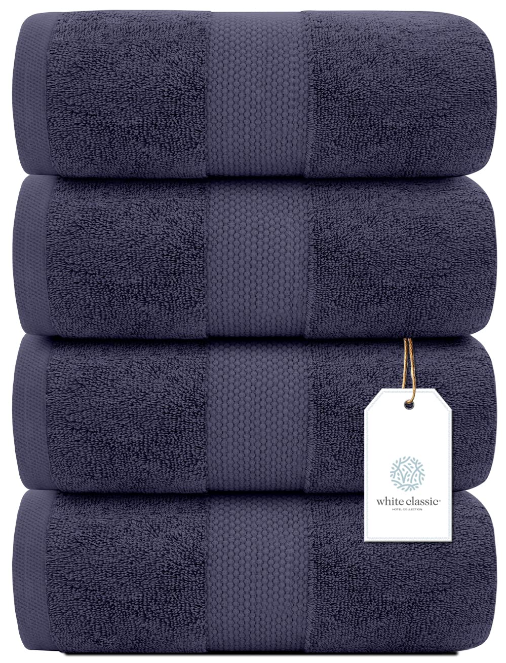 Luxury White Bath Towels Large - 100% Soft Cotton 700 GSM | Absorbent Hotel Bathroom Towel | 27 inch X 54 inch | Set of 4 | Navy  - Like New