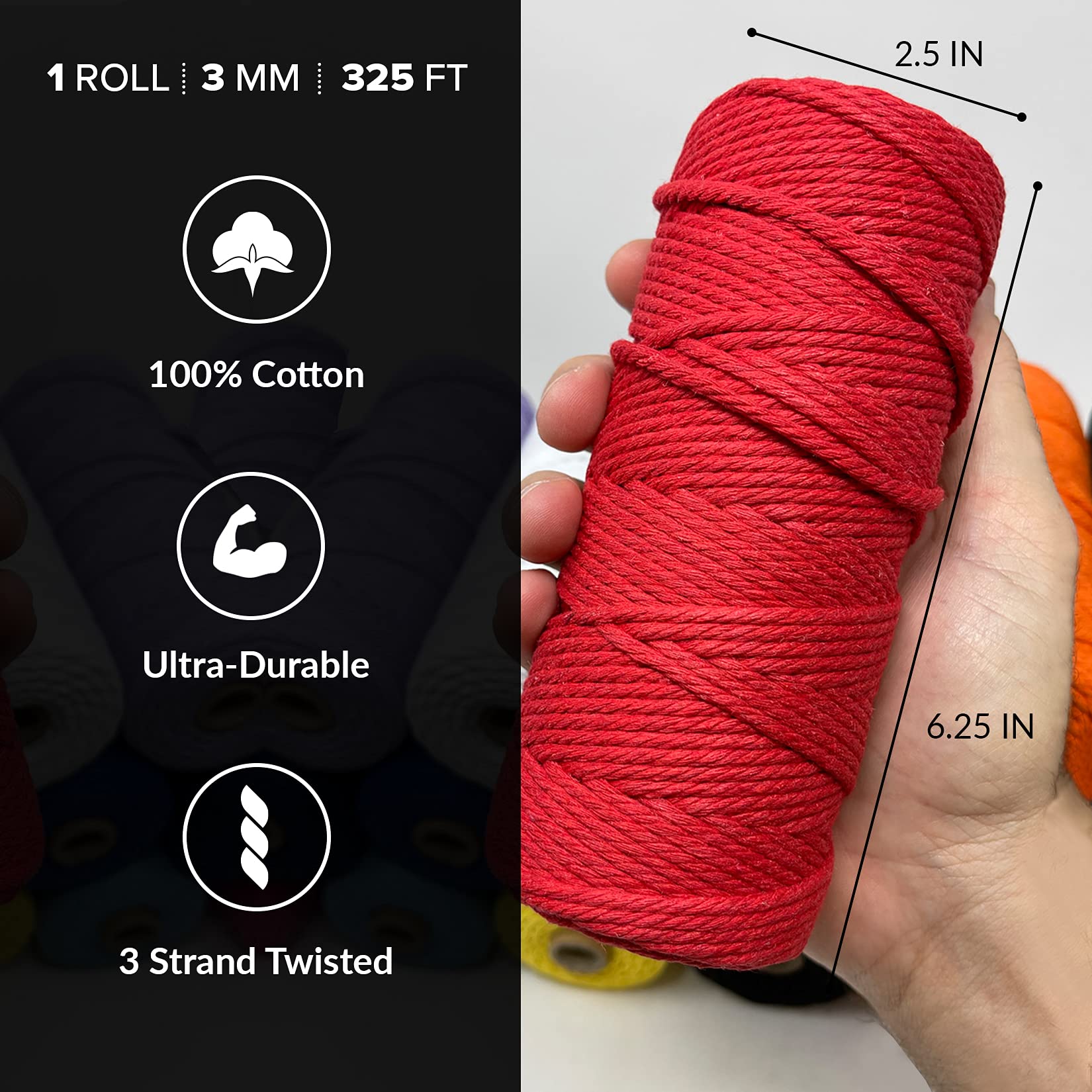 3mm Macrame Cord Cords for Macrame 100% Cotton Macrame Cord Rope for Macrame Natural in Colors and Colored Craft String Yarn Supplies and Materials 325 Feet Cotton Rope  - Like New