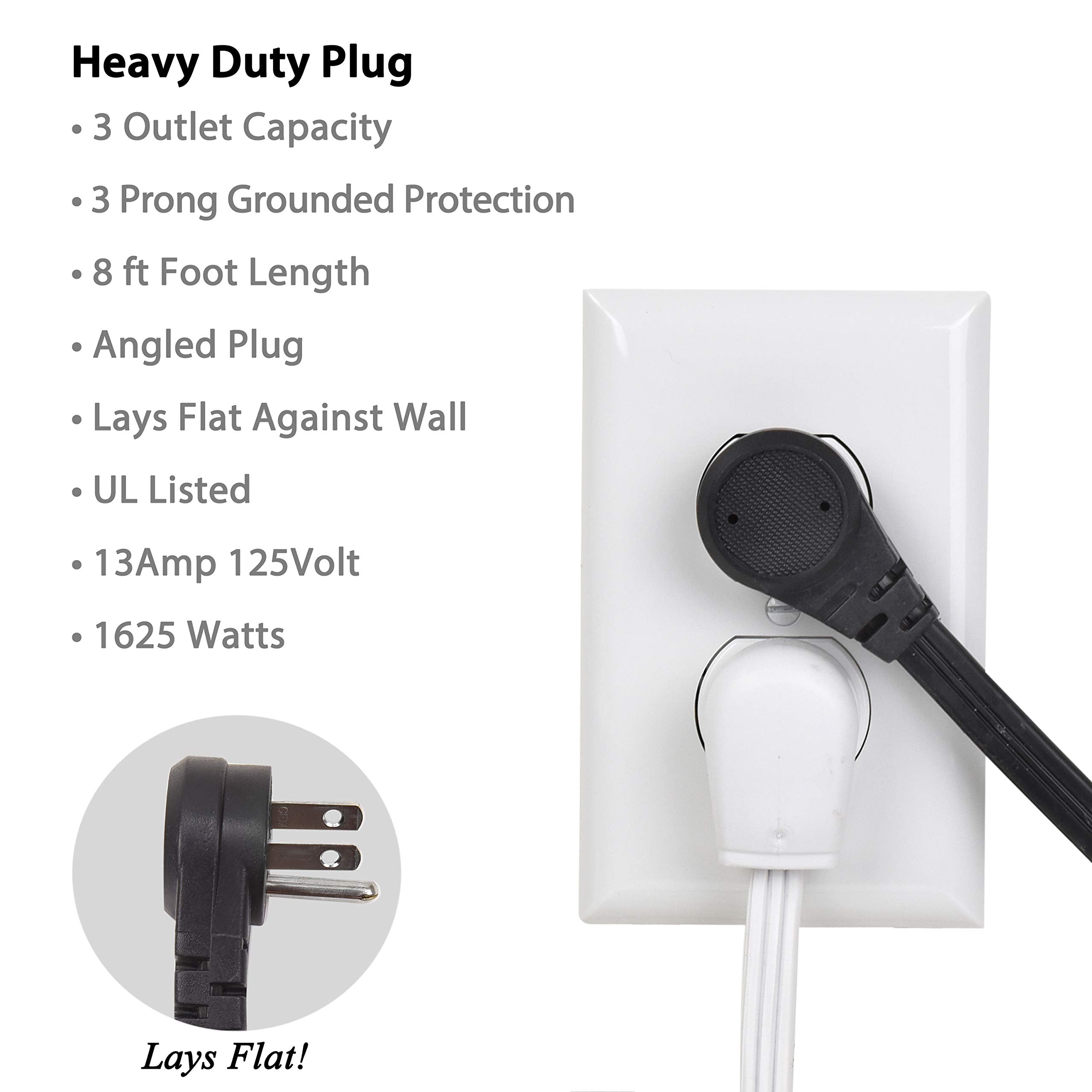 Flat Multiple Outlet Extension Cord for Indoor Use by Electes- UL-Listed 3-Prong Multi Extension Wire- Space-Saving Flat Angled Extension Cord- Black  - Like New